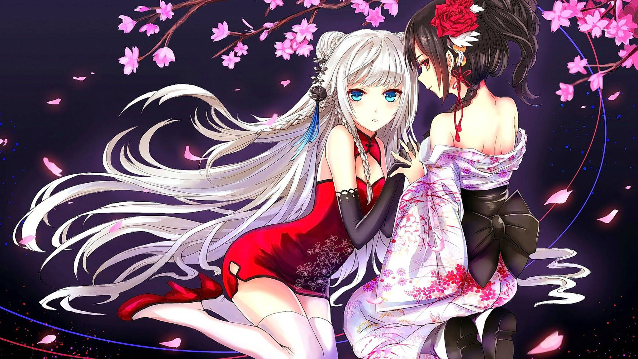 Anime Lesbian Cireși înfloriți Fundal