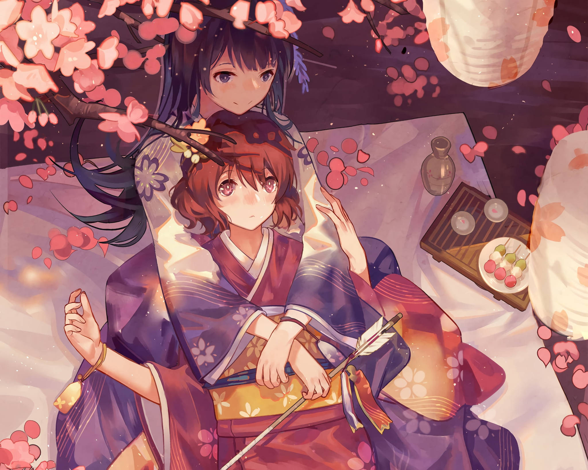 Anime Lesbiene în Kimono Fundal