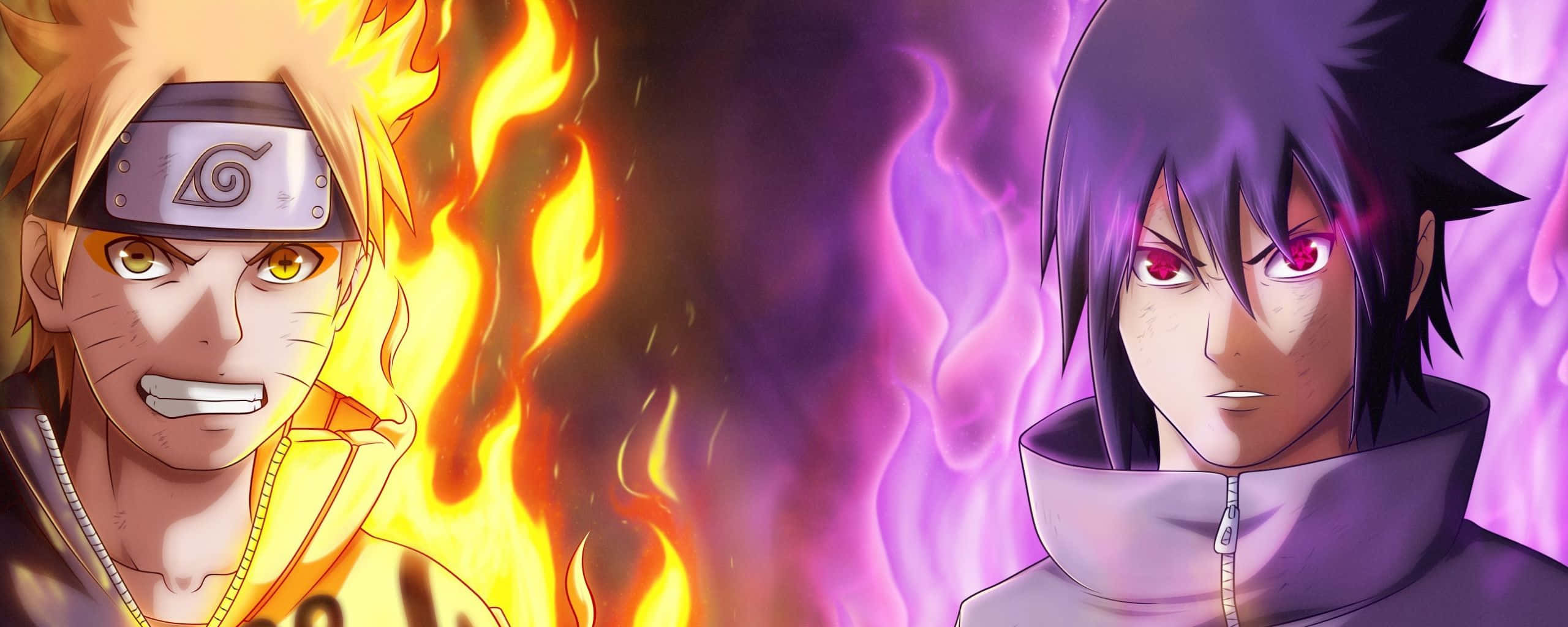 Anime Naruto vs Sasuke pe două monitoare Fundal