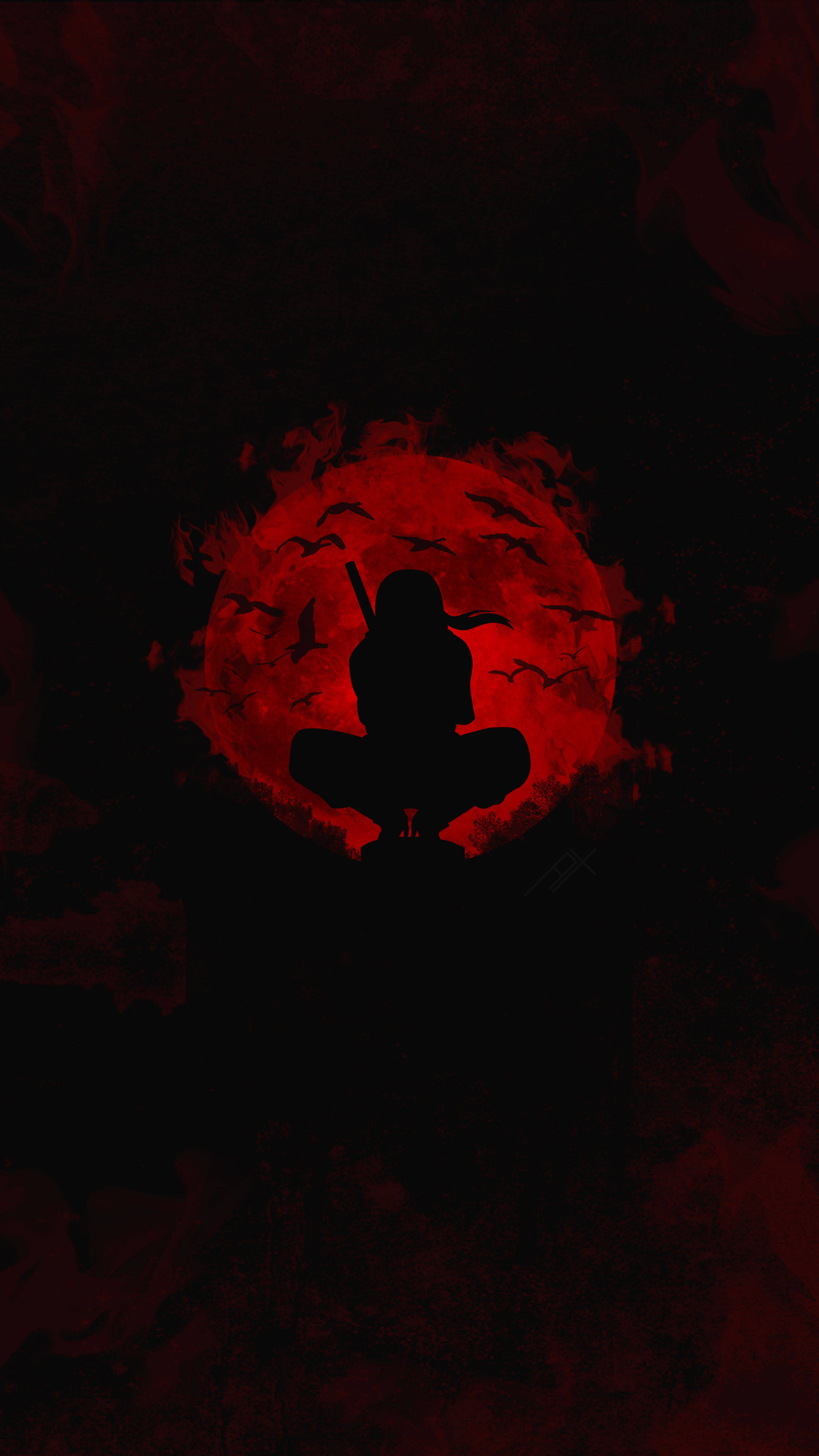 Anime Ninja Uchiha Itachi PFP Siluetă Lună Roșie Fundal