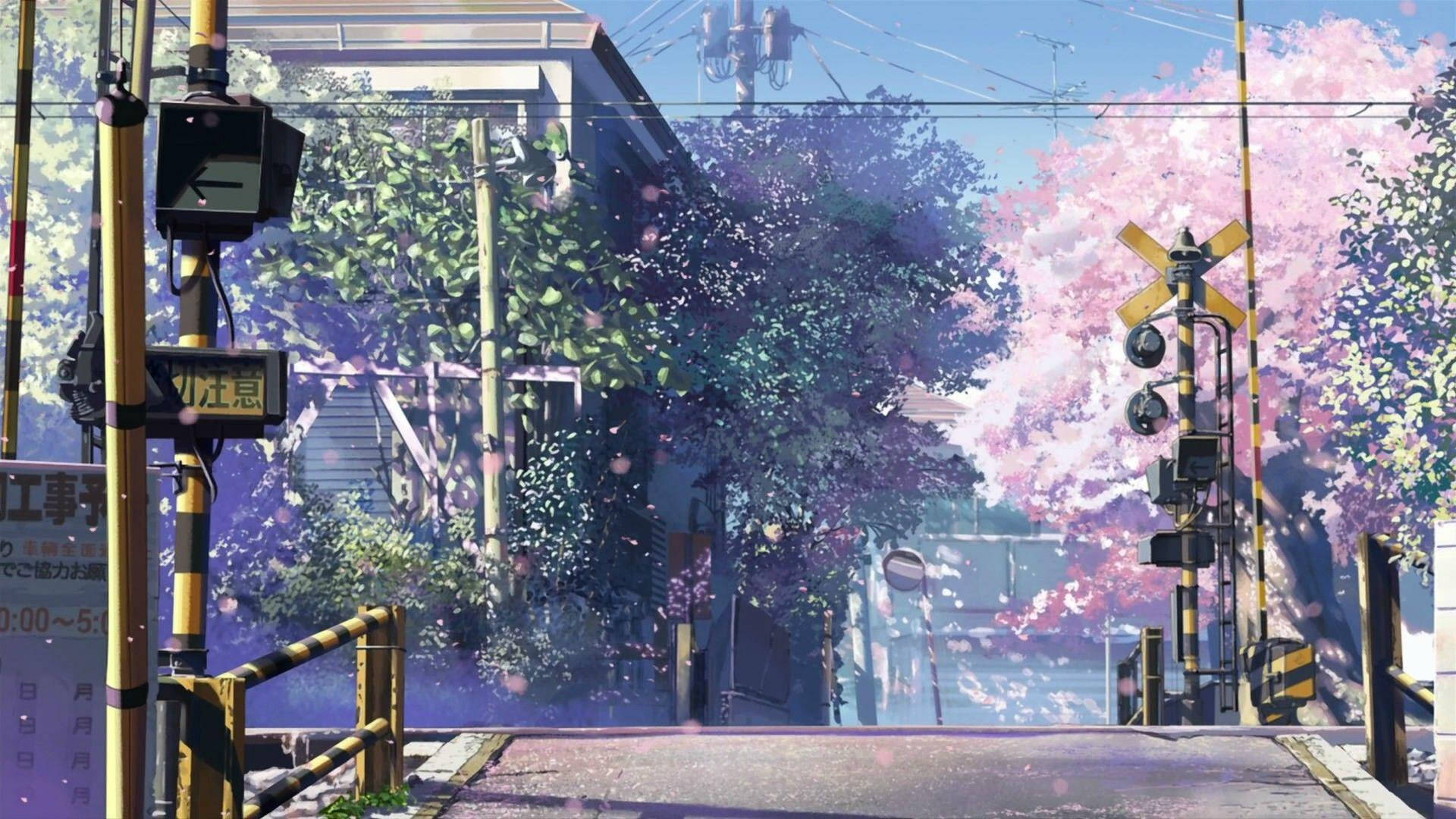 Anime Oraș Japonez Primăvară Fundal
