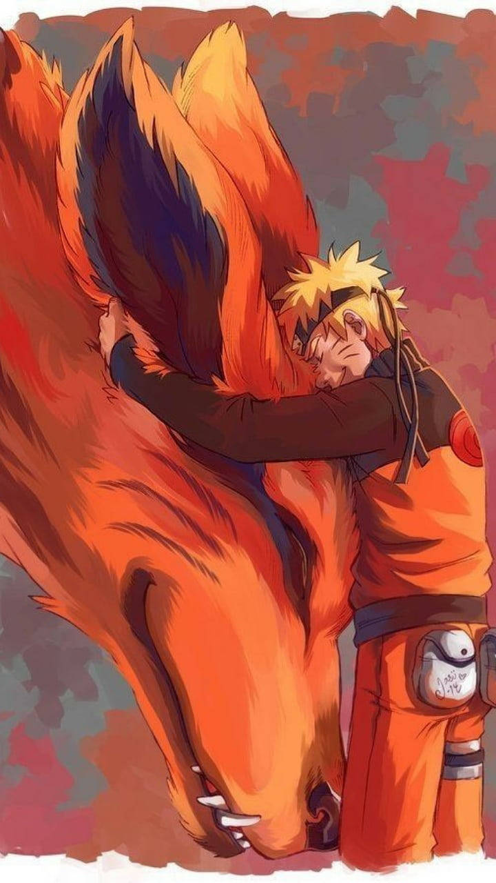 Anime Uzumaki îmbrățișându-l pe Naruto Kurama Fundal
