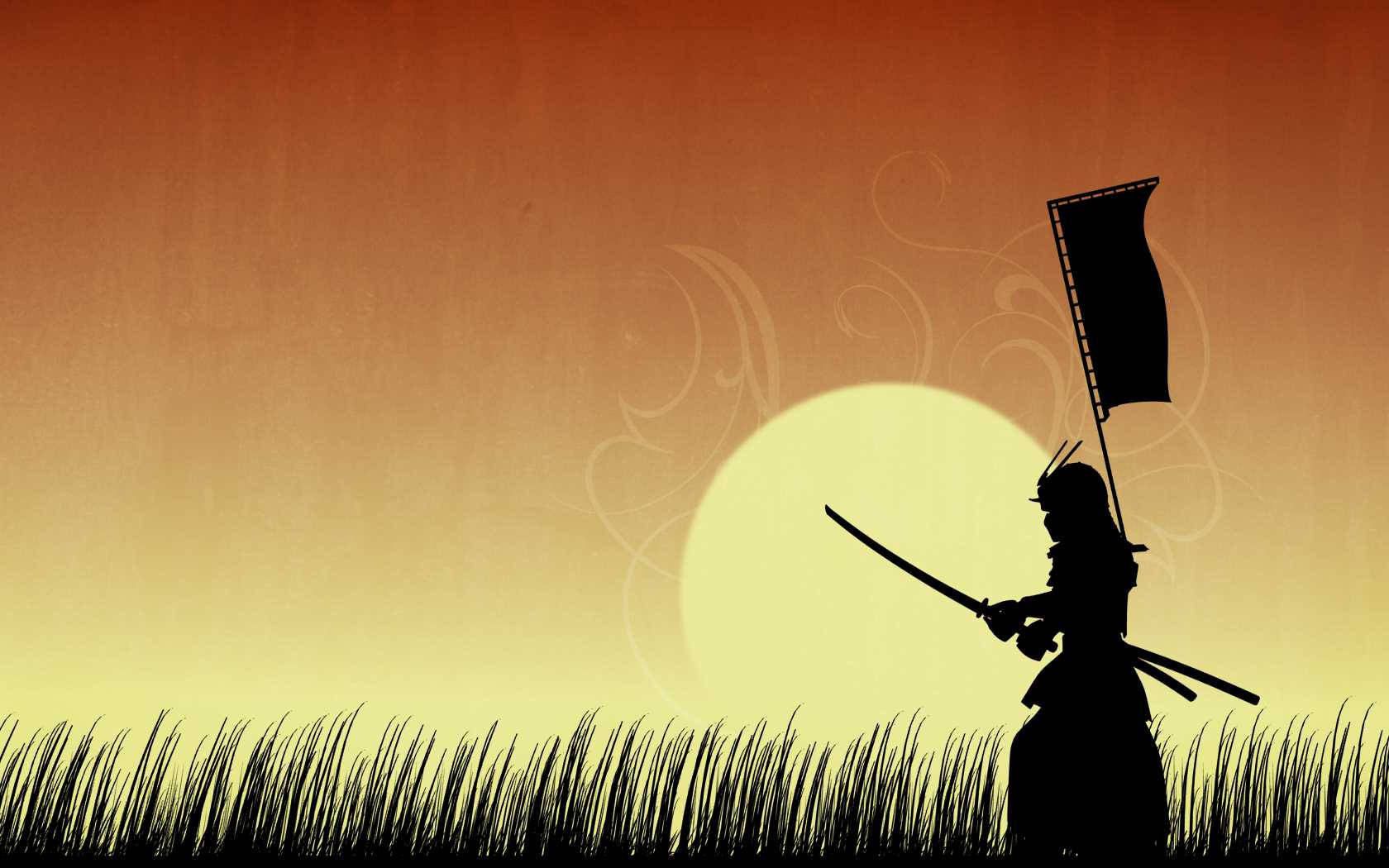 Antrenament Samurai Japonez pe Câmp cu Iarbă Fundal