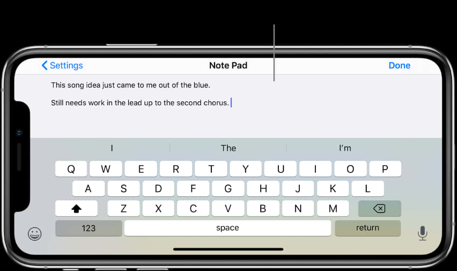 Aplicatie Notepad iPhone12 pentru scris versuri Fundal