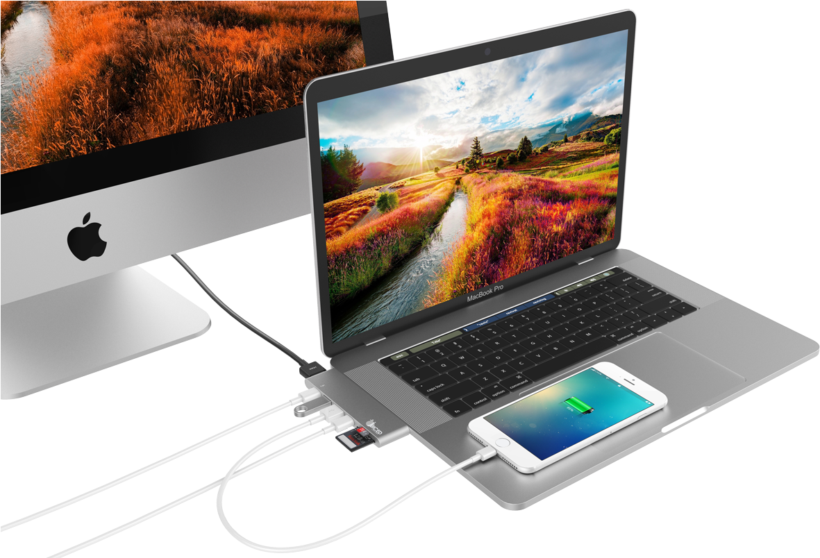 Apple MacBook Pro cu iPhone și Mac Setup Fundal