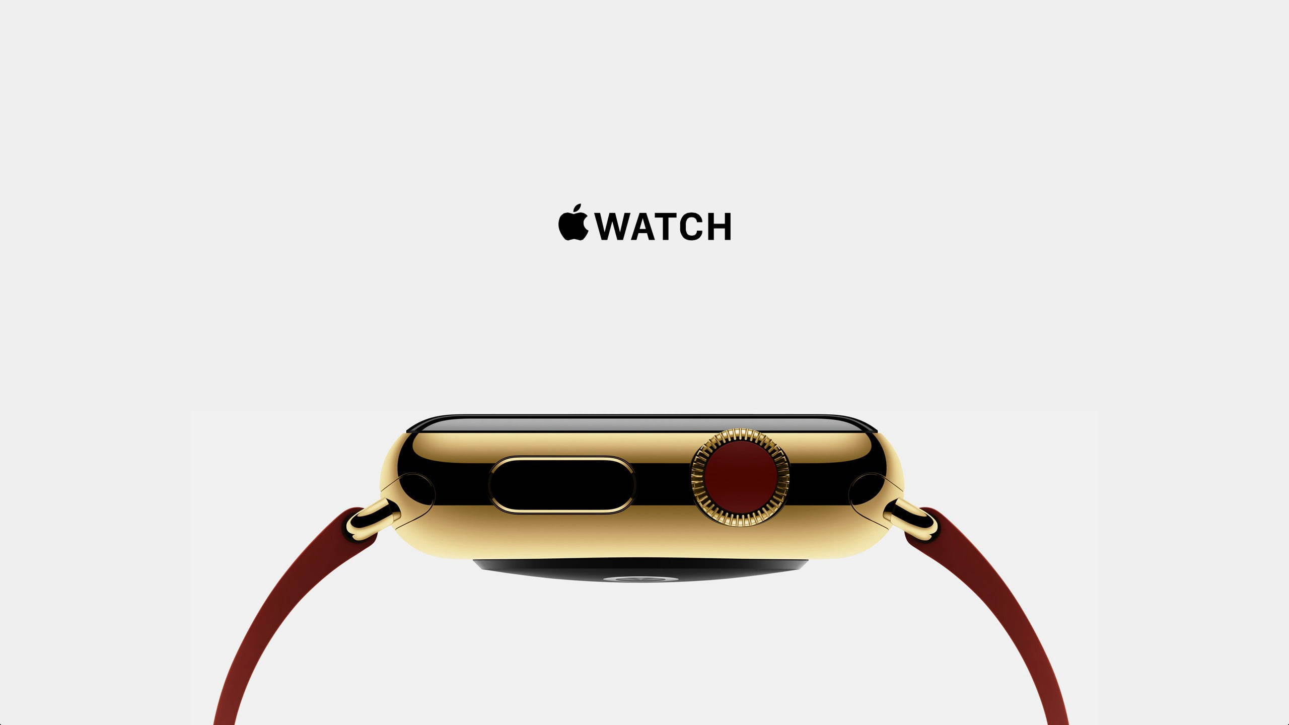 Apple Watch carcasă aurie și coroană roșie Fundal