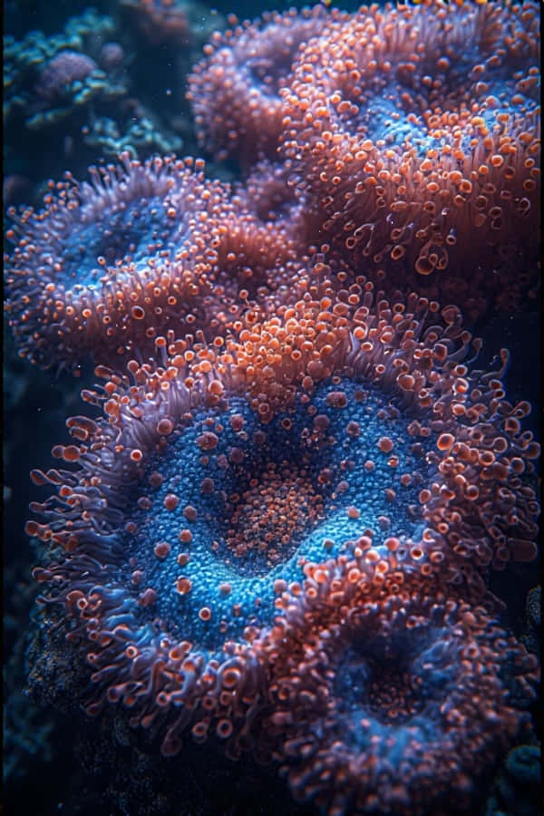 Apropiere de Polipi Coralini Neon – Macro Subacvatic 8K Fundal