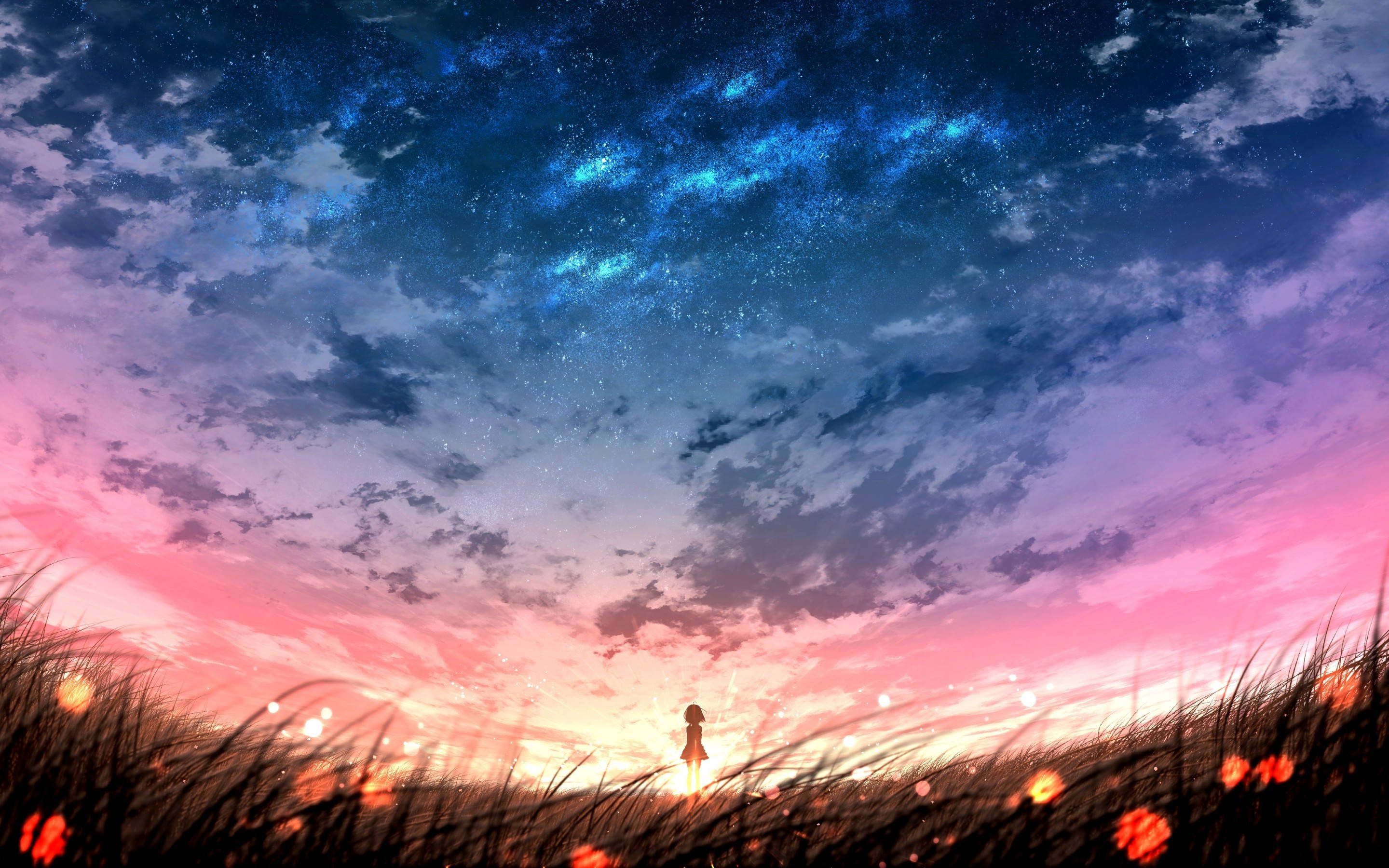 Apus de soare cu galaxie Fundal