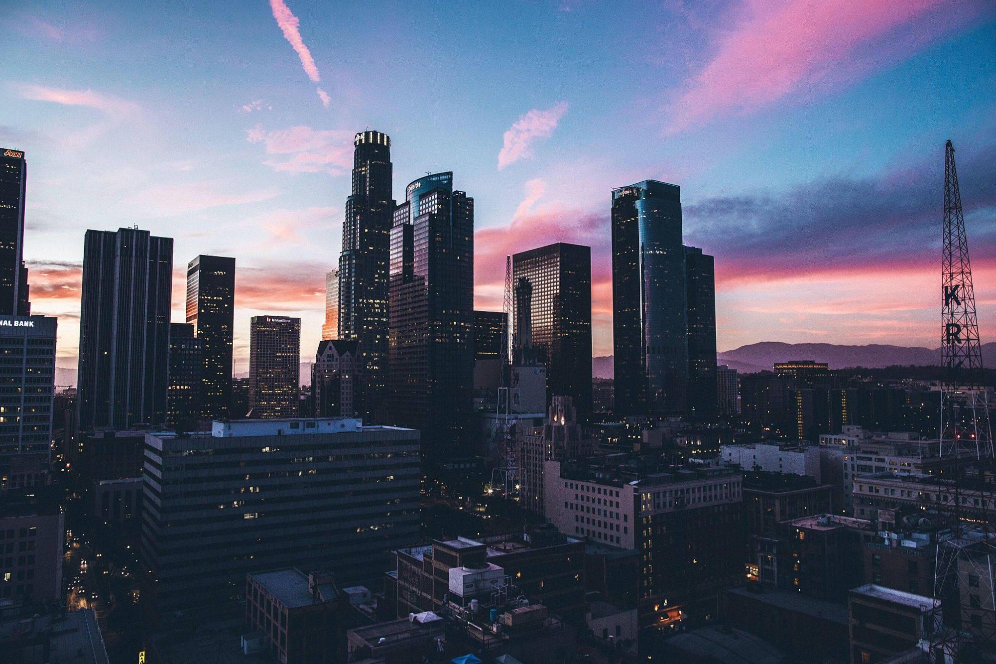 Apus de soare în Downtown Los Angeles Fundal