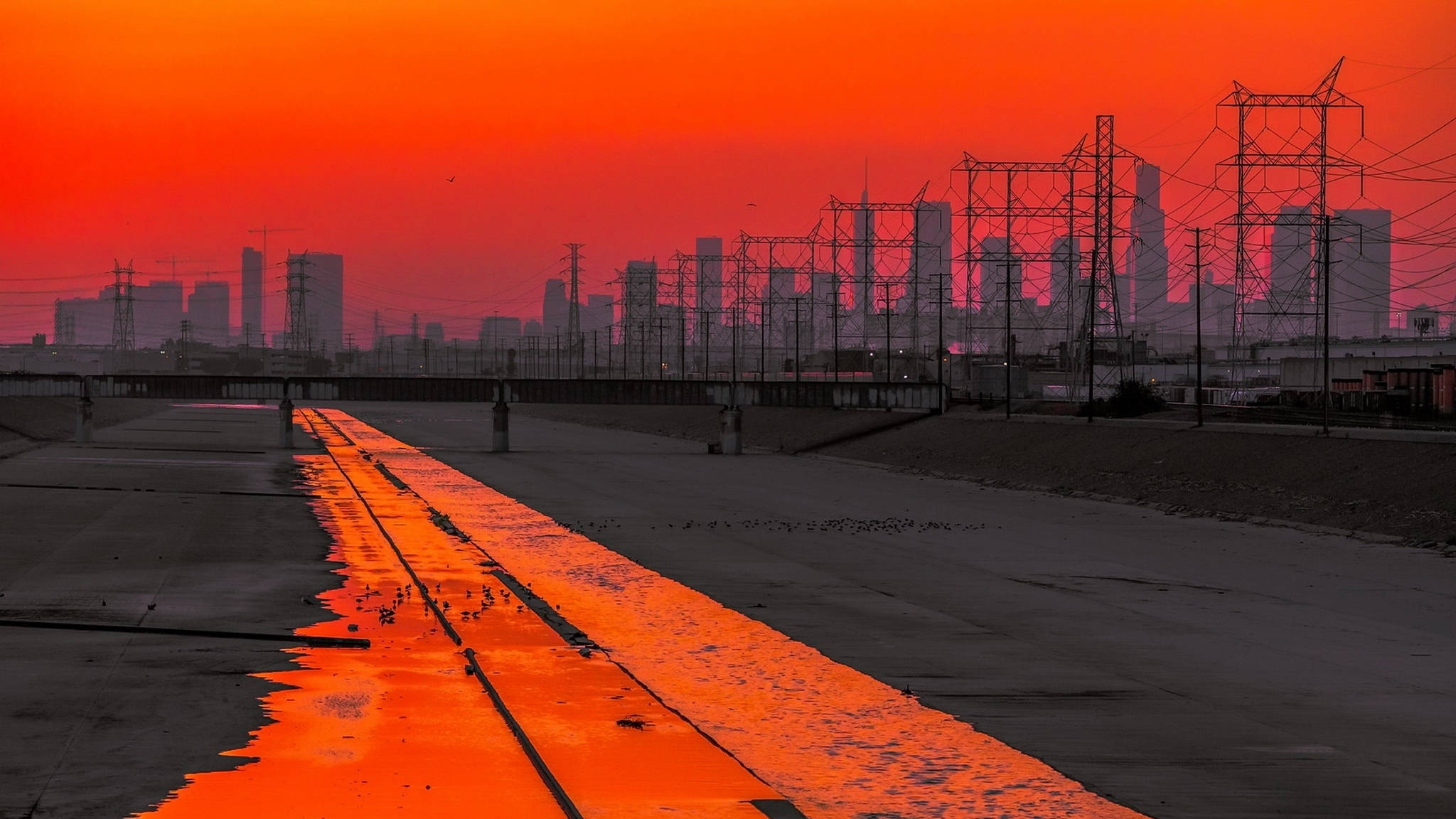 Apus de soare în Los Angeles pe autostradă Fundal