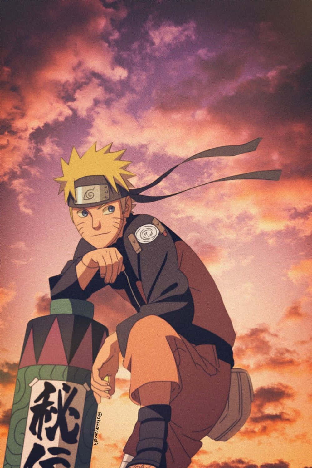 Apus de soare în spatele lui Naruto – fundal estetic pentru telefon Fundal