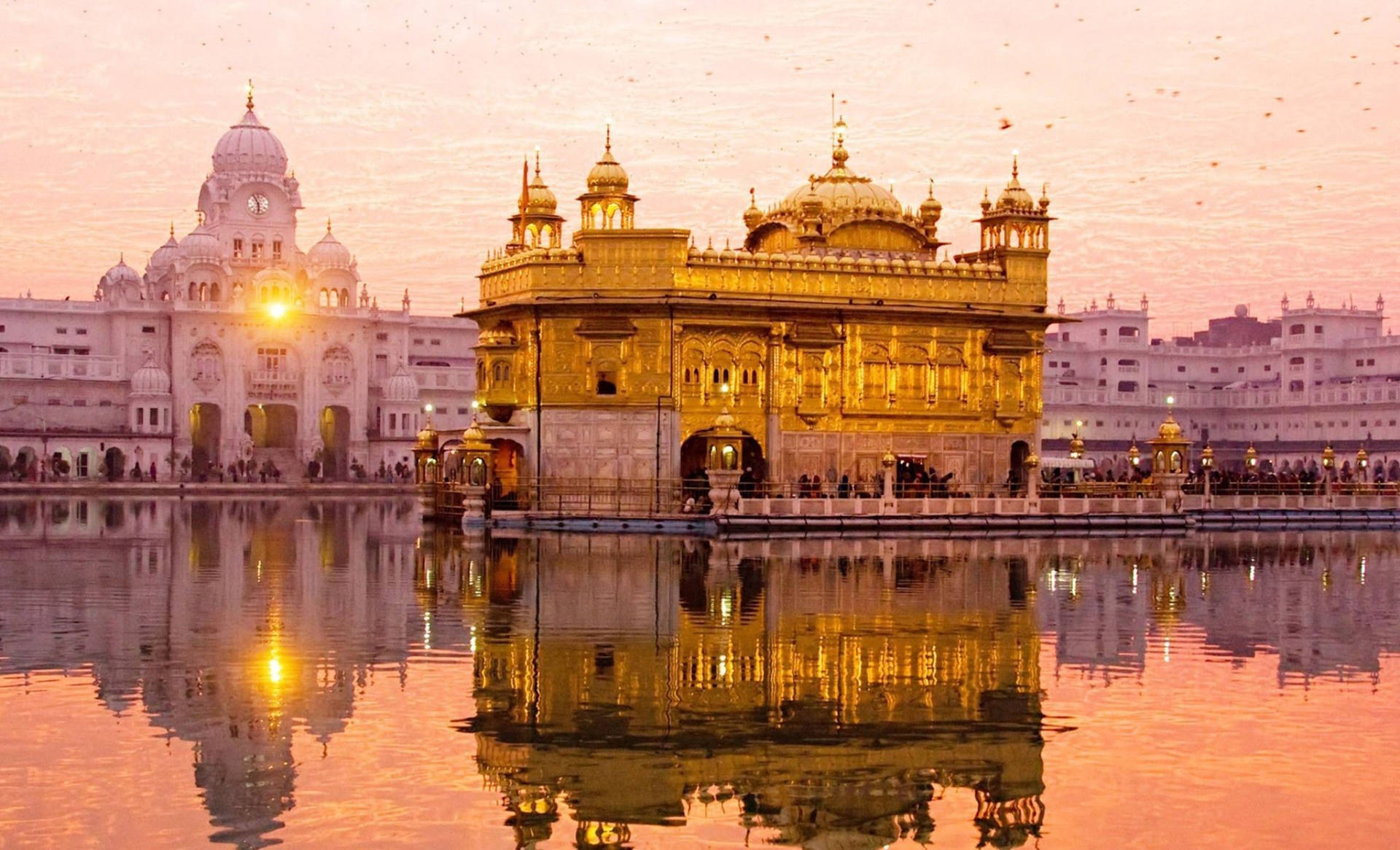 Apus de soare la Templul de Aur din Amritsar HD Fundal