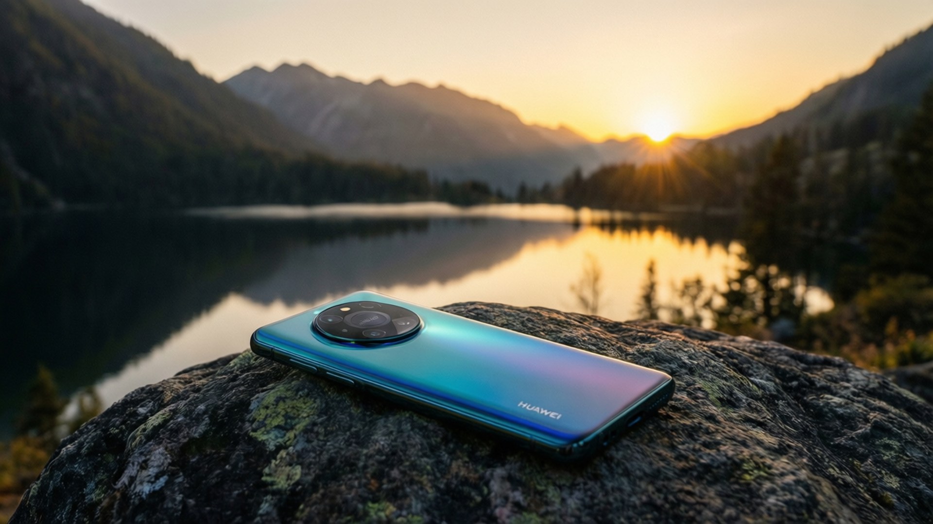 Apus de soare pe lac cu Huawei Fundal