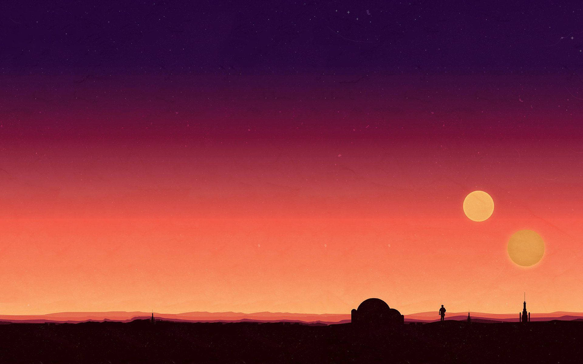Apus pe Tatooine în Peisajul Star Wars Fundal