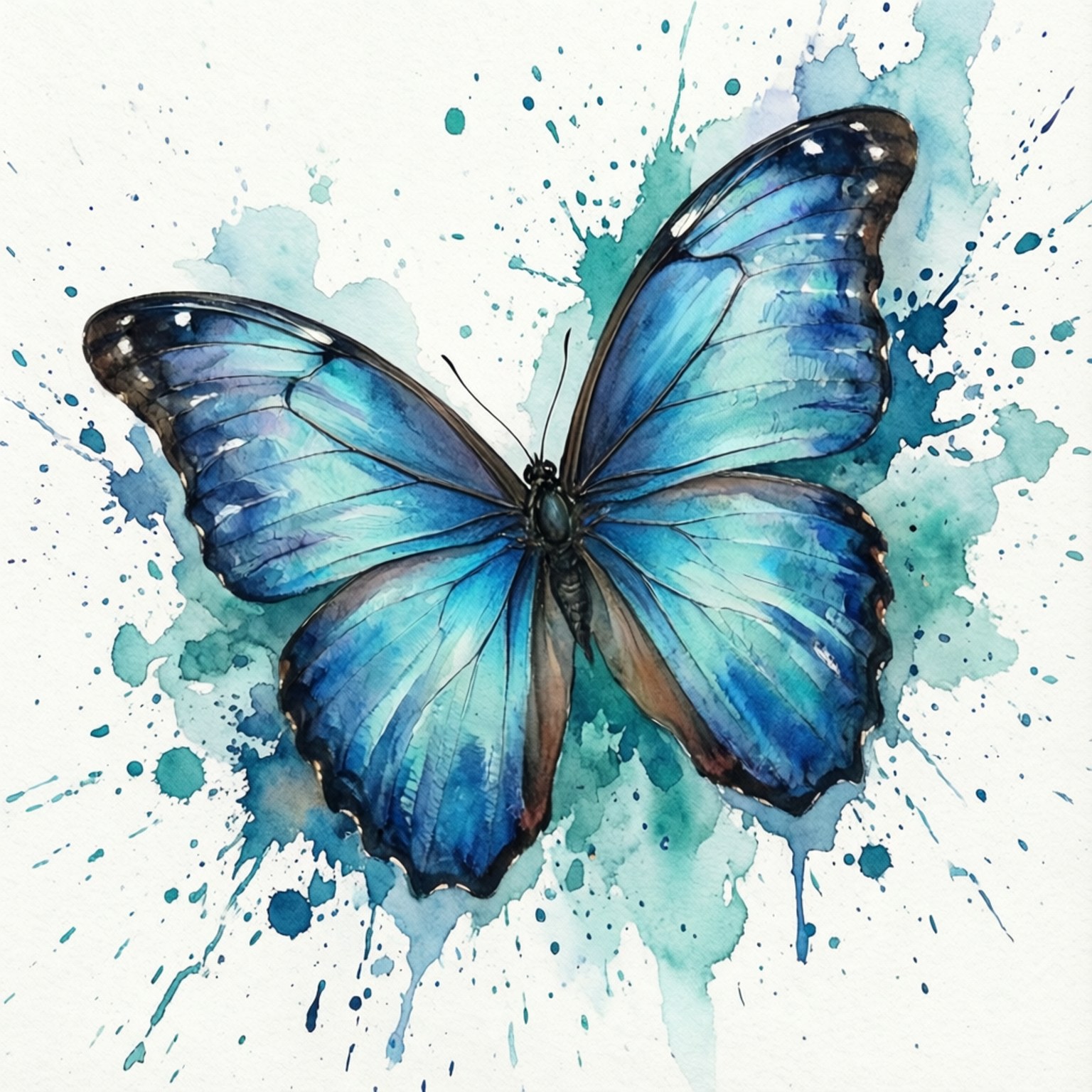 Aquarelă Fluturaș Blue Morpho Fundal