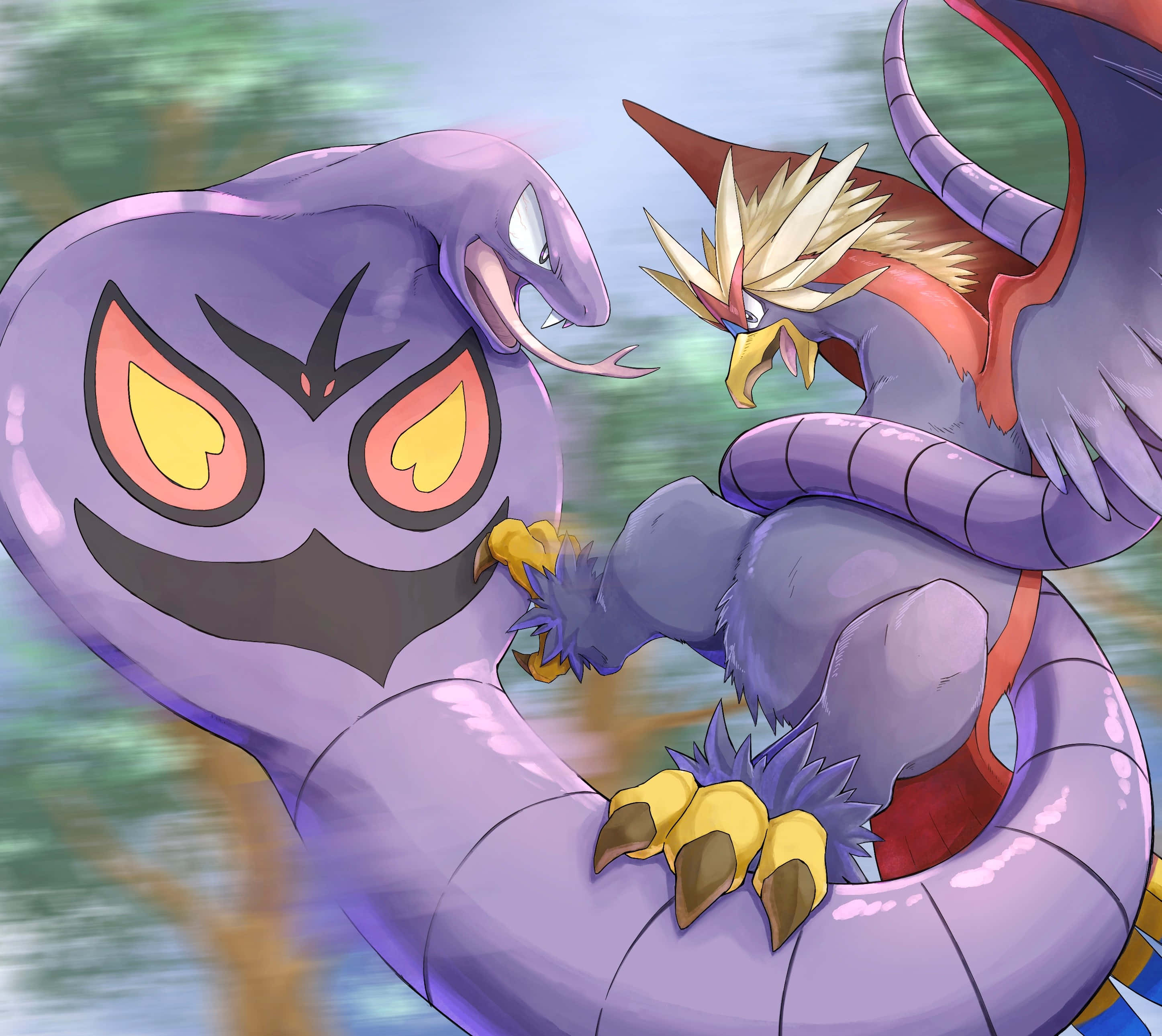 Arbok împotriva Braviary Fundal