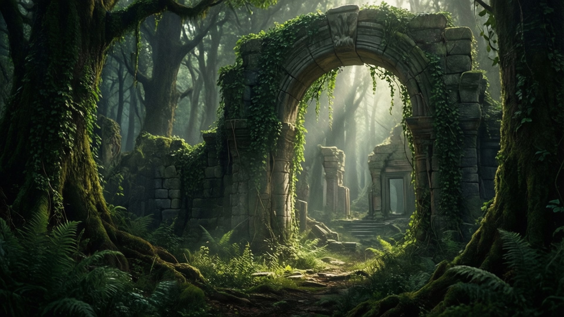 Arc de Piatră Antic în Pădure Fundal