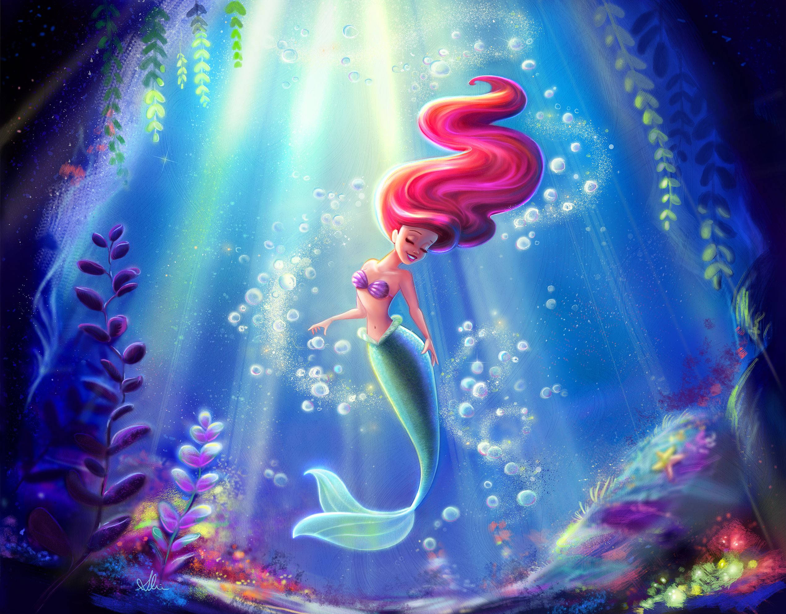Ariel, Mica Sirenă, dansează sub apă Fundal