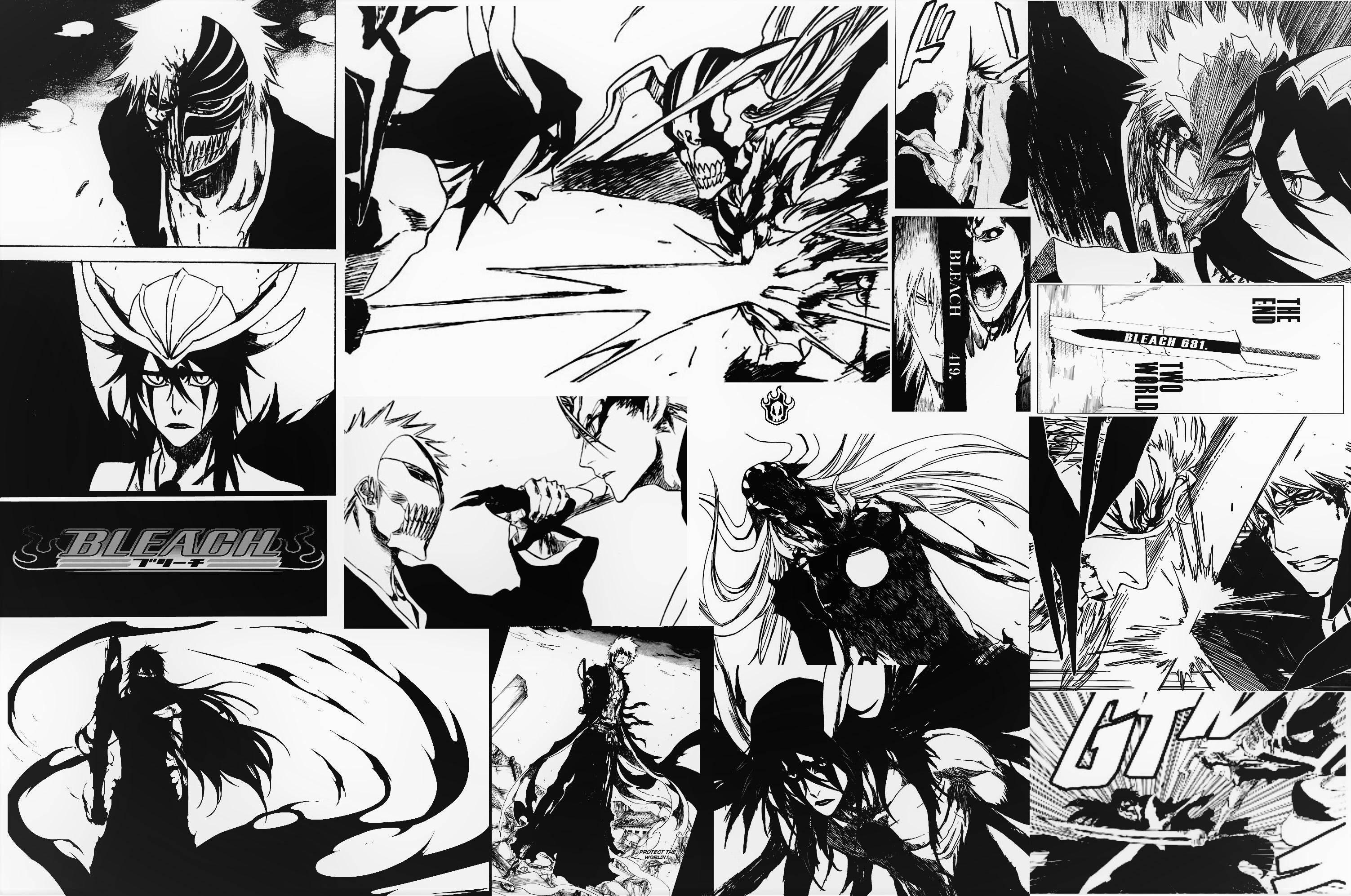 Artă Anime Alb-Negru Bleach Ichigo Manga Fundal