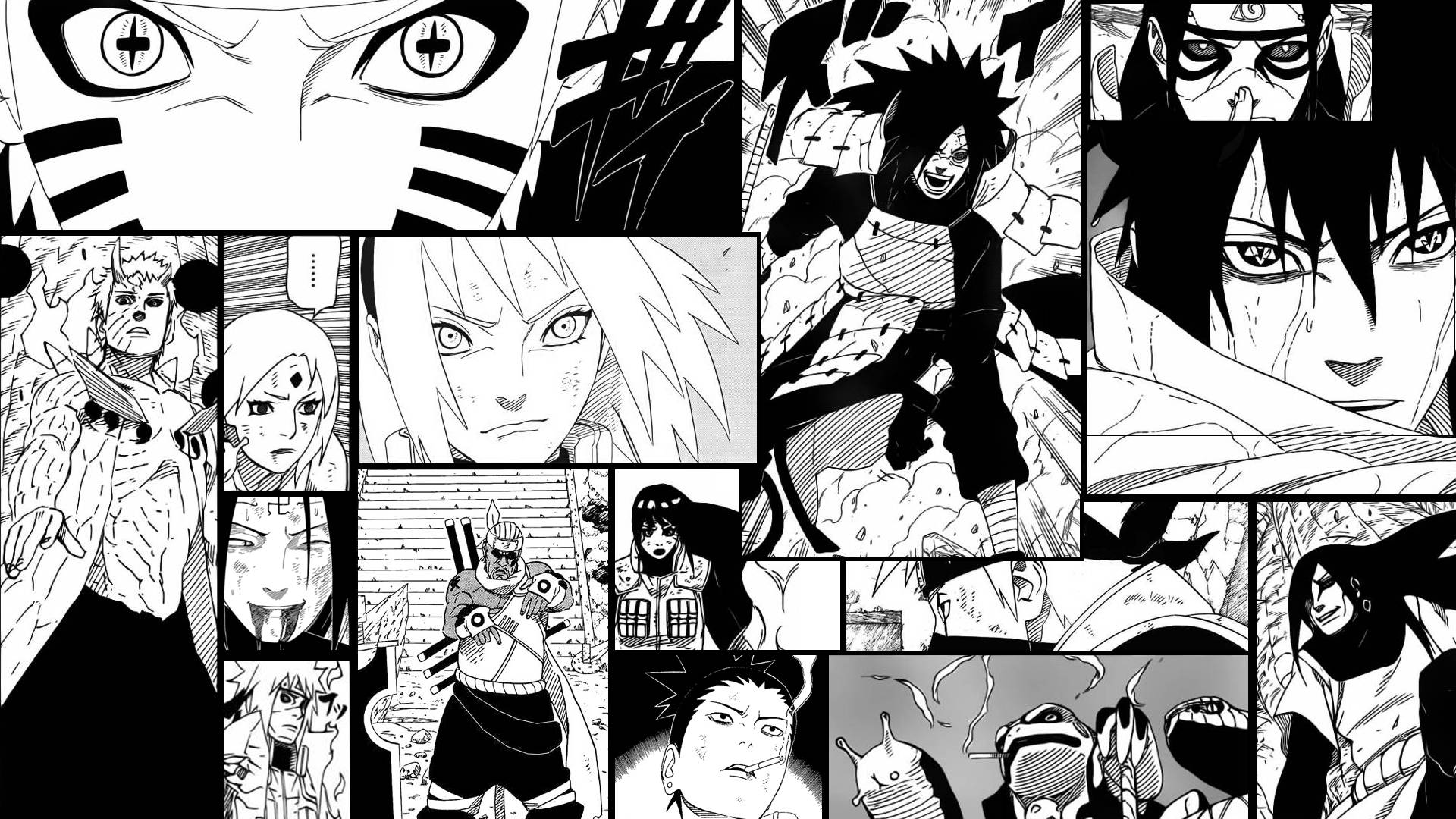 Artă Anime Alb-Negru Panouri Manga Naruto Fundal