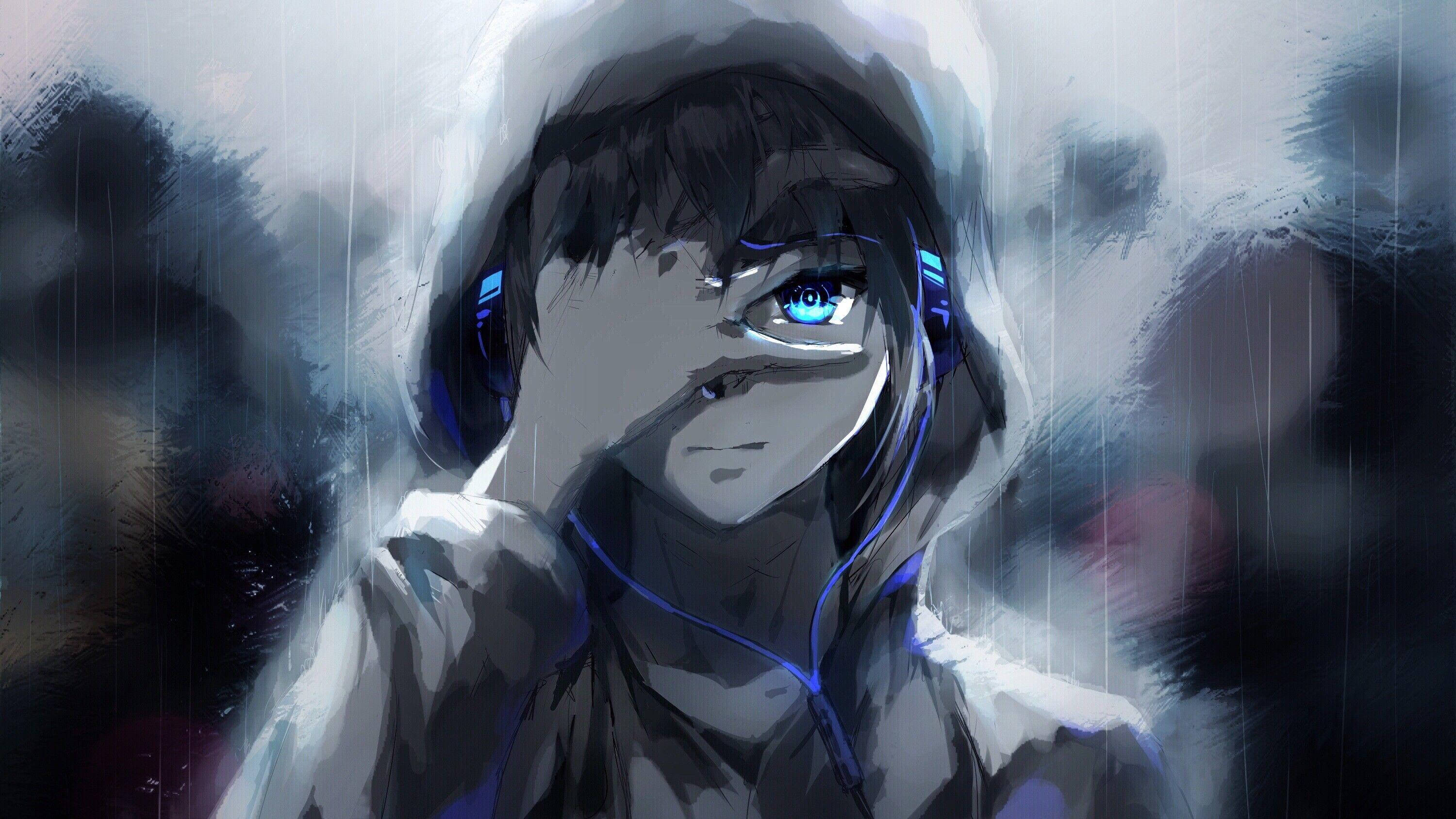 Artă anime drăguță PFP în ploaie Fundal