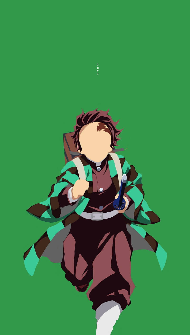 Artă Anime Minimalistă – Tanjiro Kamado din Demon Slayer pe Ecranul Telefonului Fundal