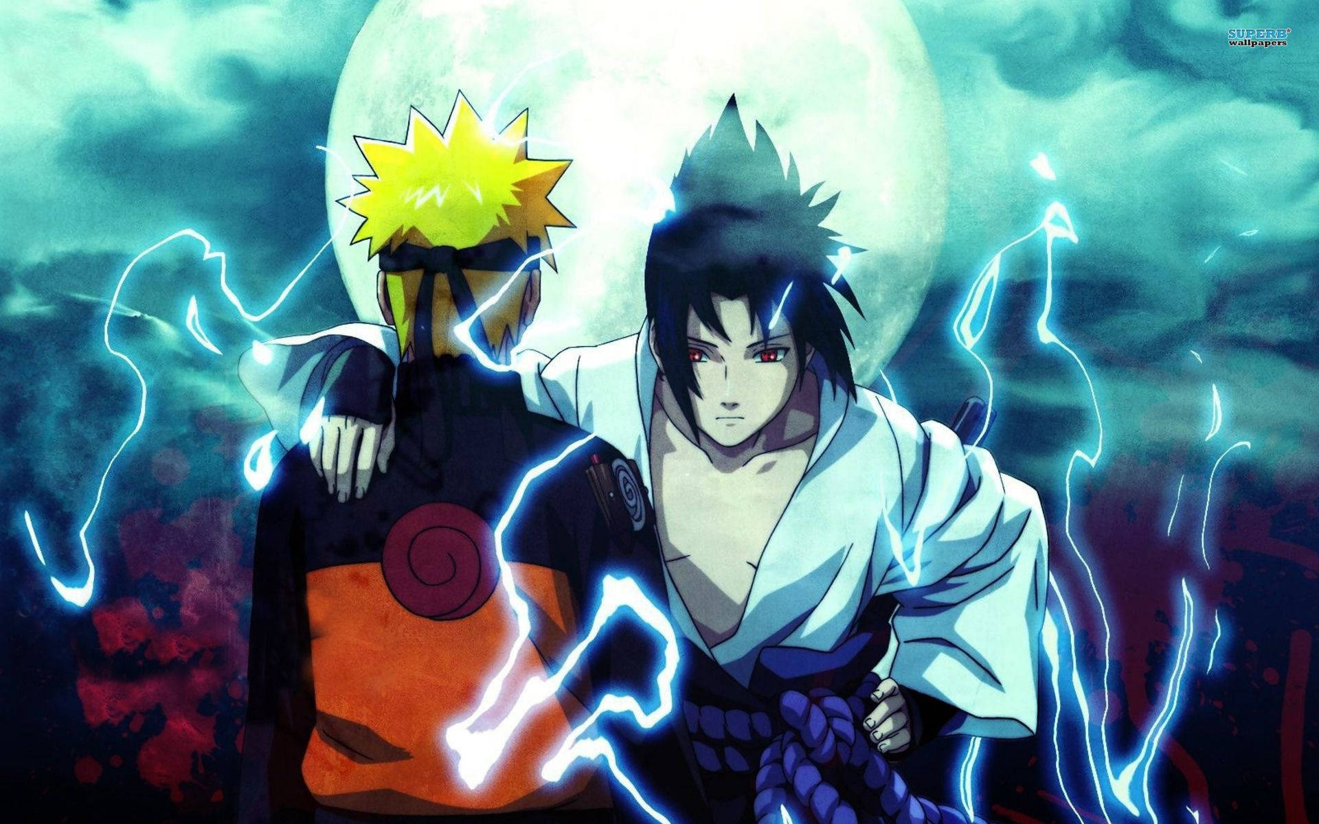 Artă cool cu Naruto și Sasuke și fulgere Fundal