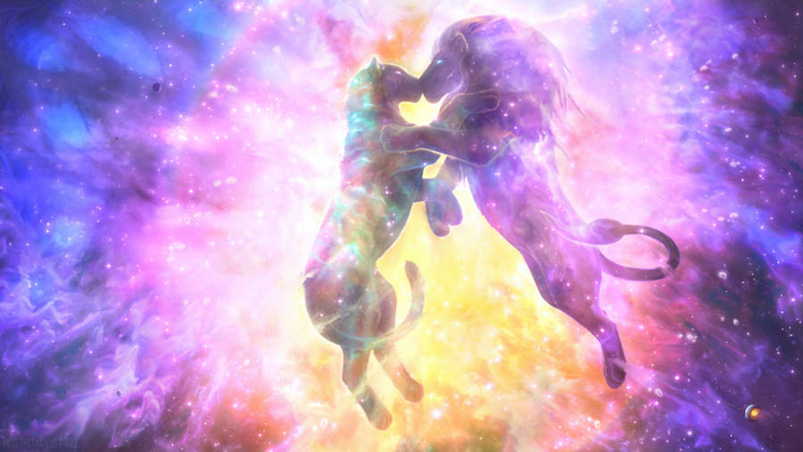 Artă cu Leu și Leoaică în Galaxie Fundal