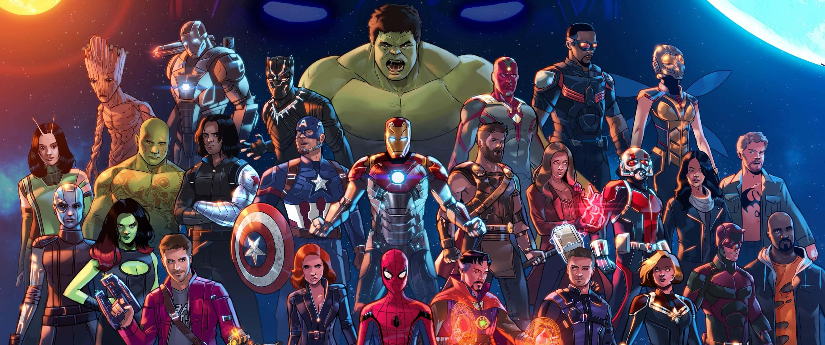 Arta cu supereroi Marvel 3440 x 1440 Fundal