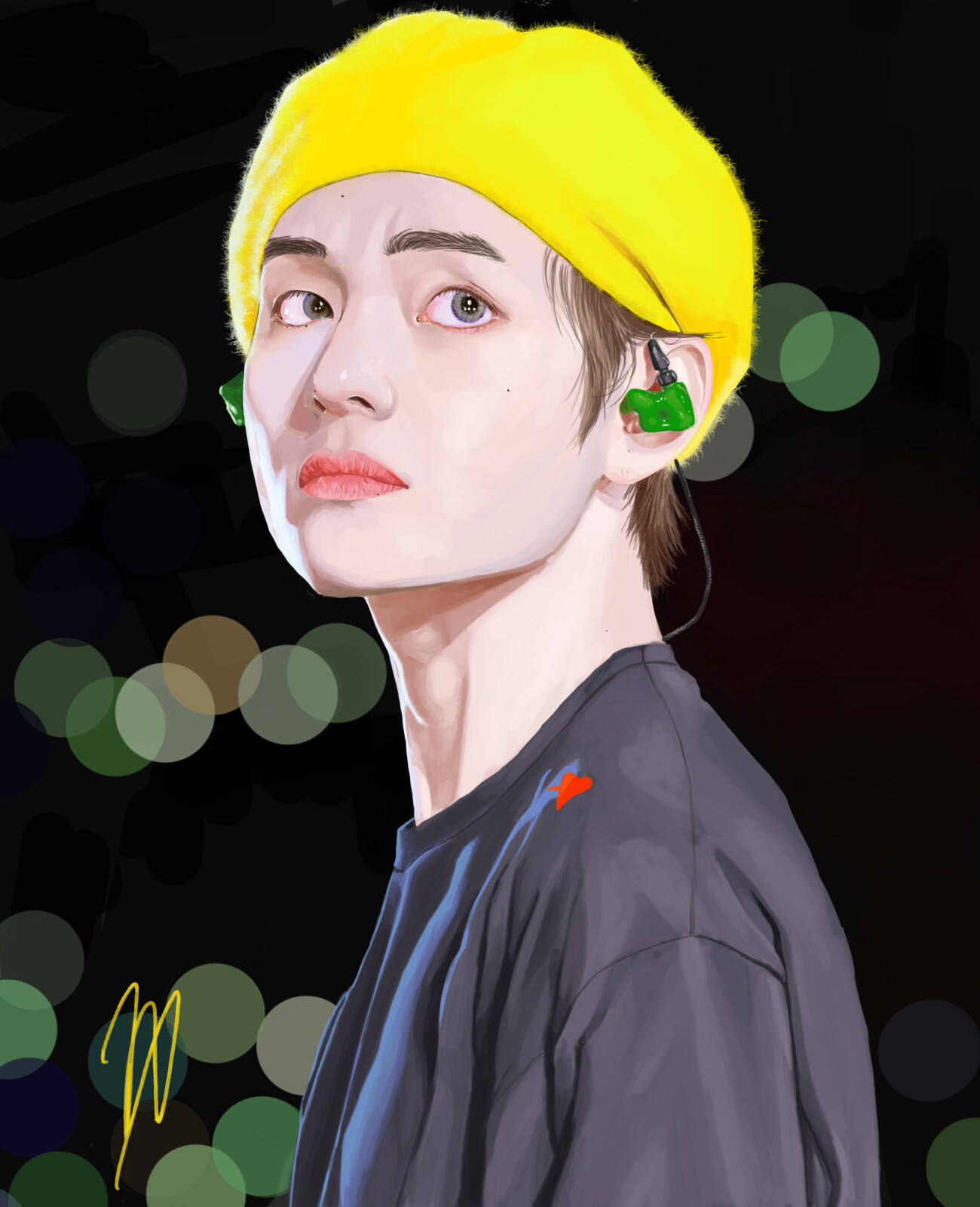 Artă cu V de la BTS în beretă galbenă Fundal
