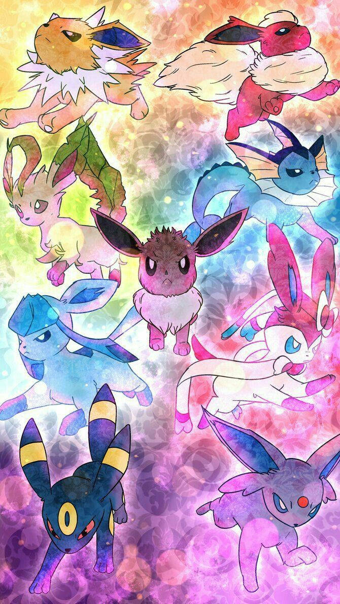 Arta digitală colorată cu Eeveelutions drăguțe Fundal