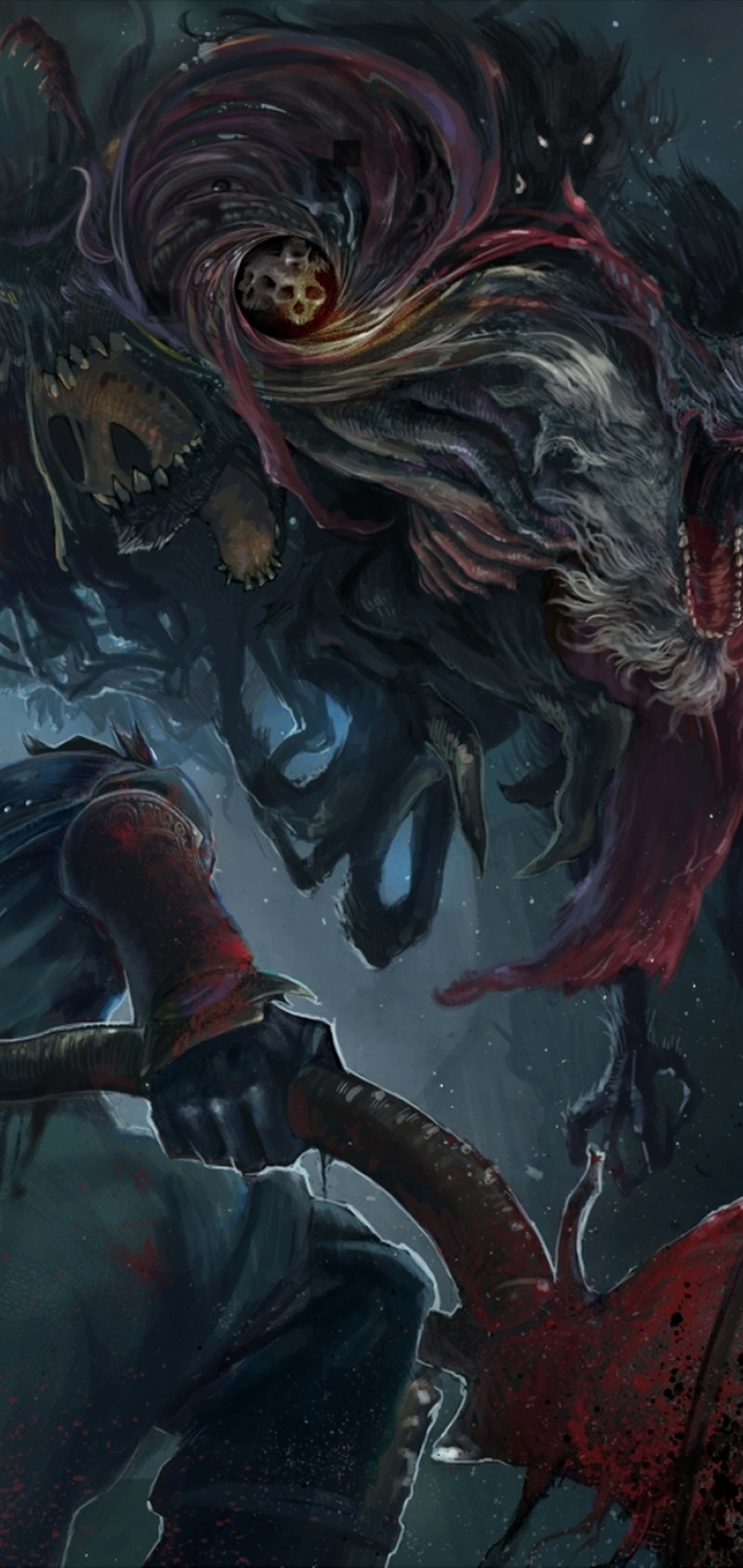 Artă Digitală cu Bossul Răufăcător în Bloodborne 4K HD Fundal