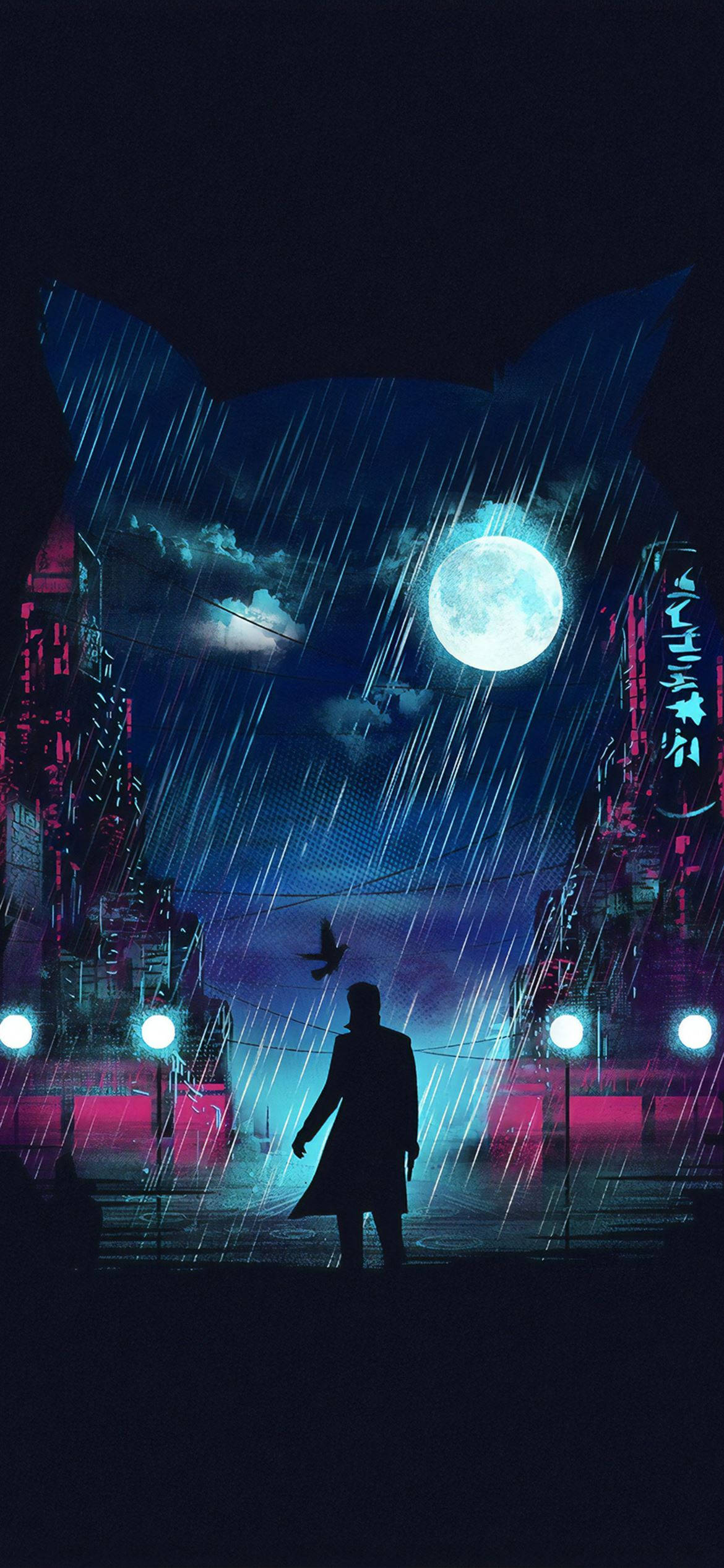 Artă Digitală Oraș Nocturn cu Lună Plină Fundal