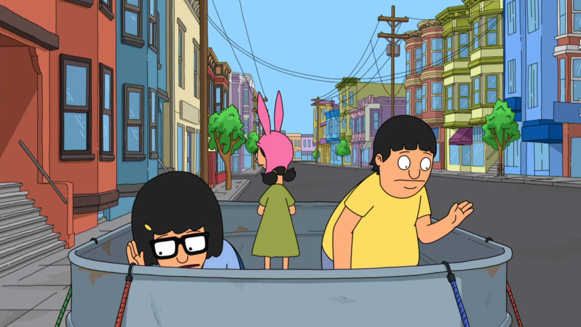 Artă din serialul Bob's Burgers: Bob și familia sa în restaurantul lor de burgeri Fundal
