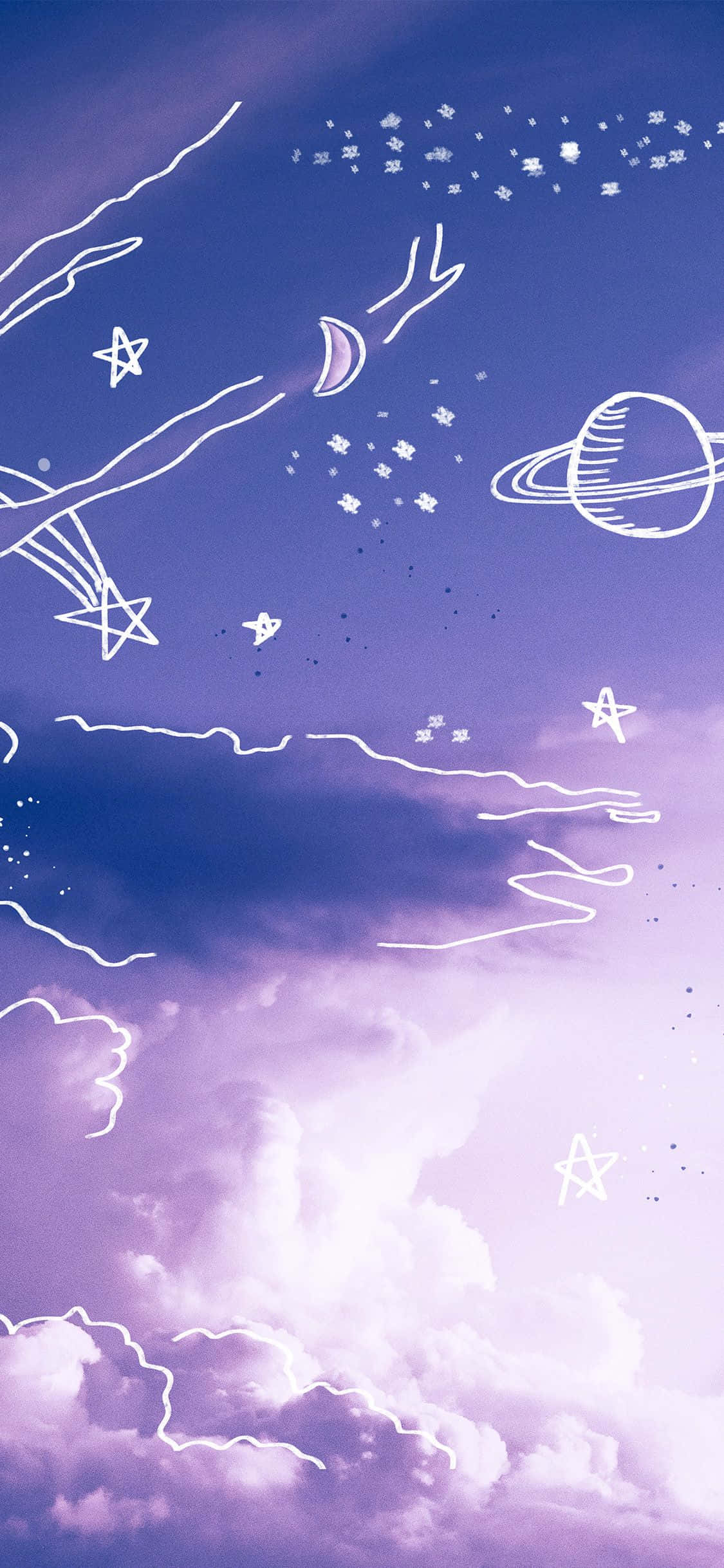 Artă Doodle Ceresc Estetică Pastel Violet pentru iPhone Fundal