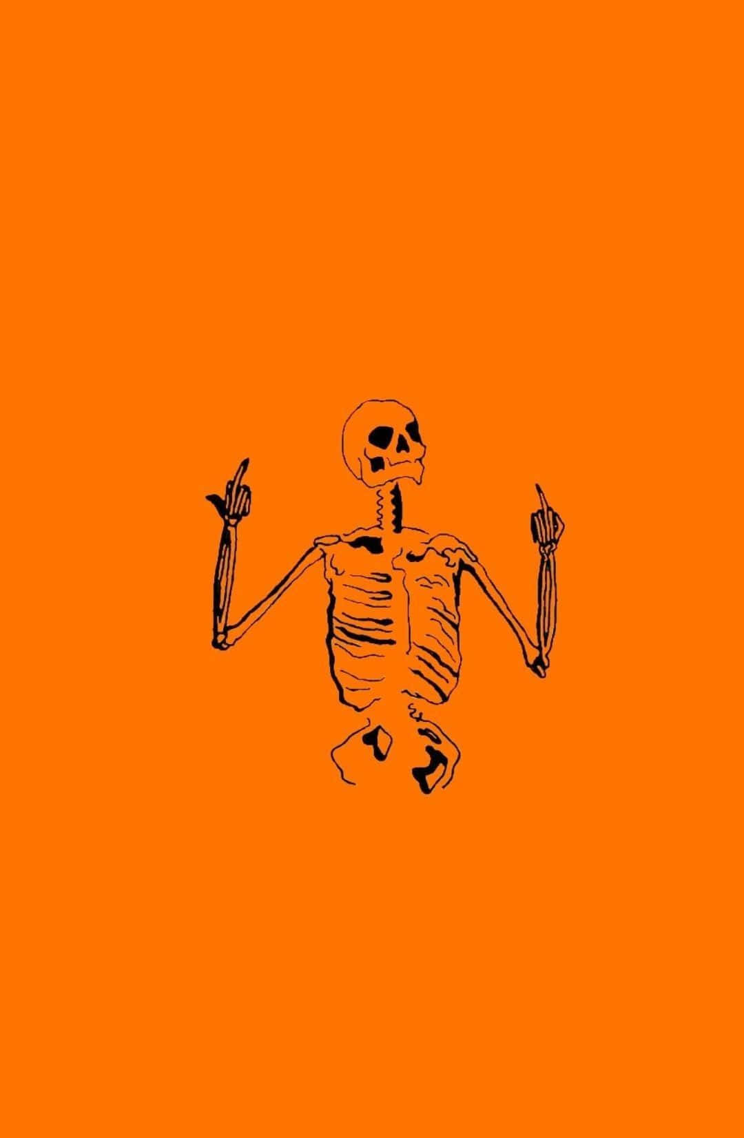Artă estetică drăguță de Halloween cu schelet portocaliu Fundal