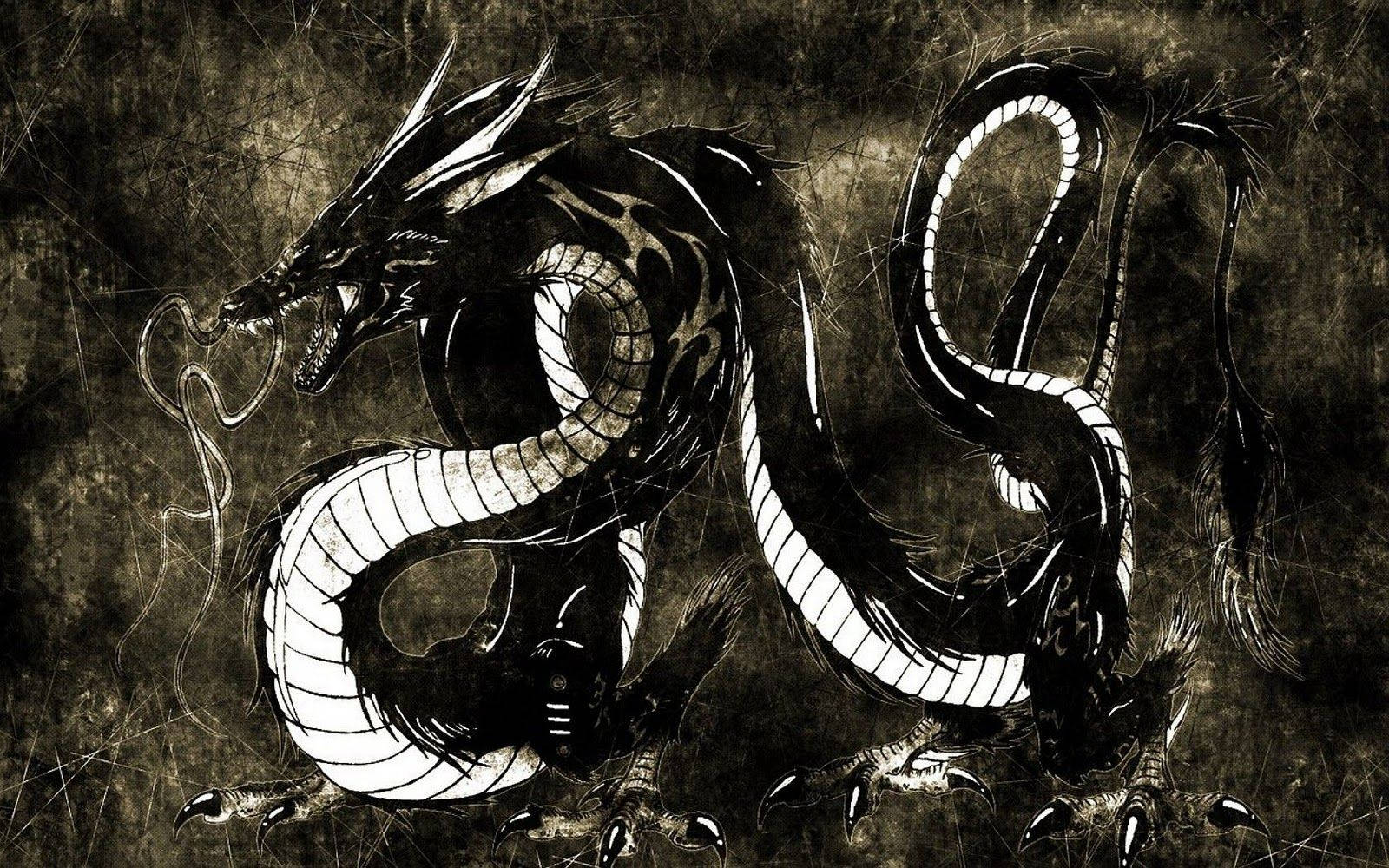 Artă japoneză cu dragon negru solzos și mistic Fundal