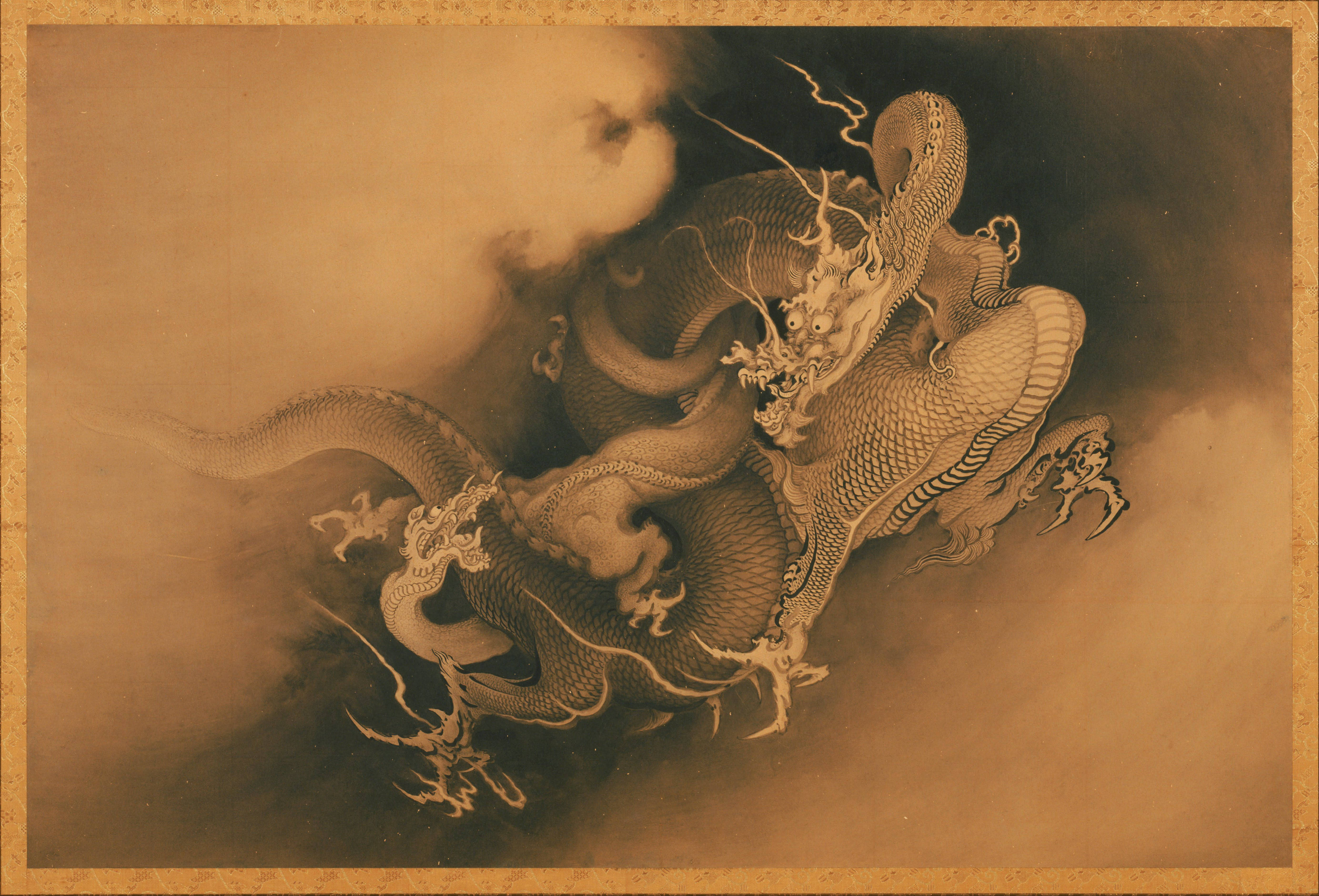 Artă japoneză cu dragon pe nor gros Fundal