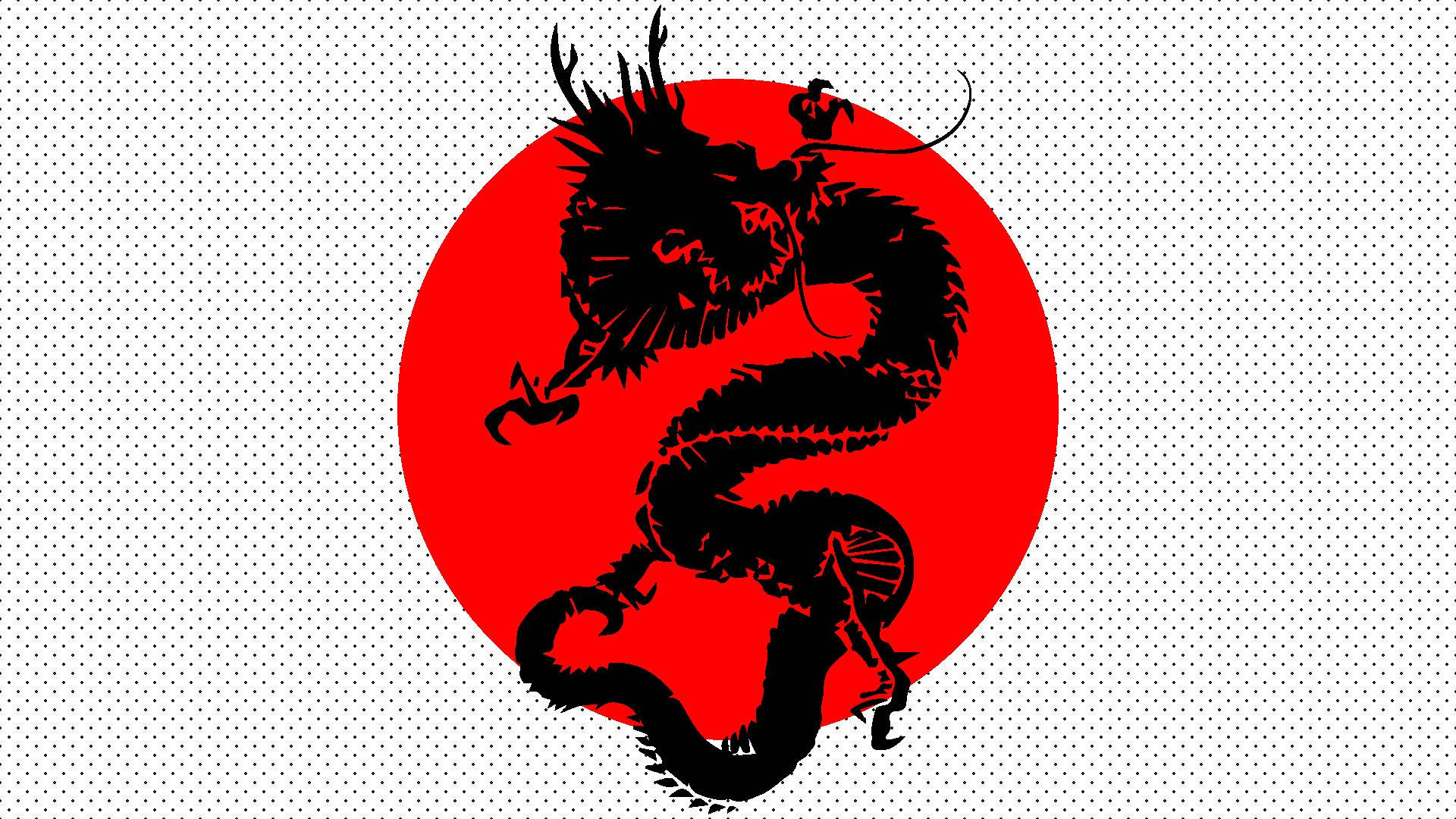 Artă japoneză cu dragon pe steagul Japoniei Fundal