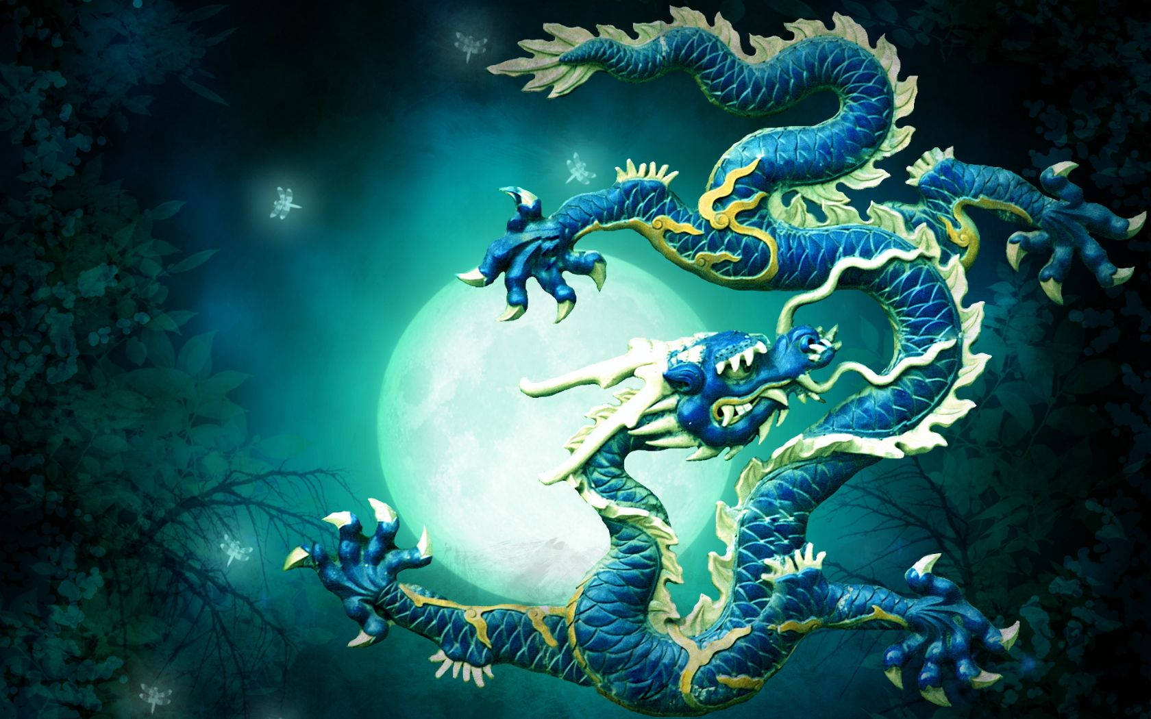 Artă japoneză cu dragon și lună plină Fundal
