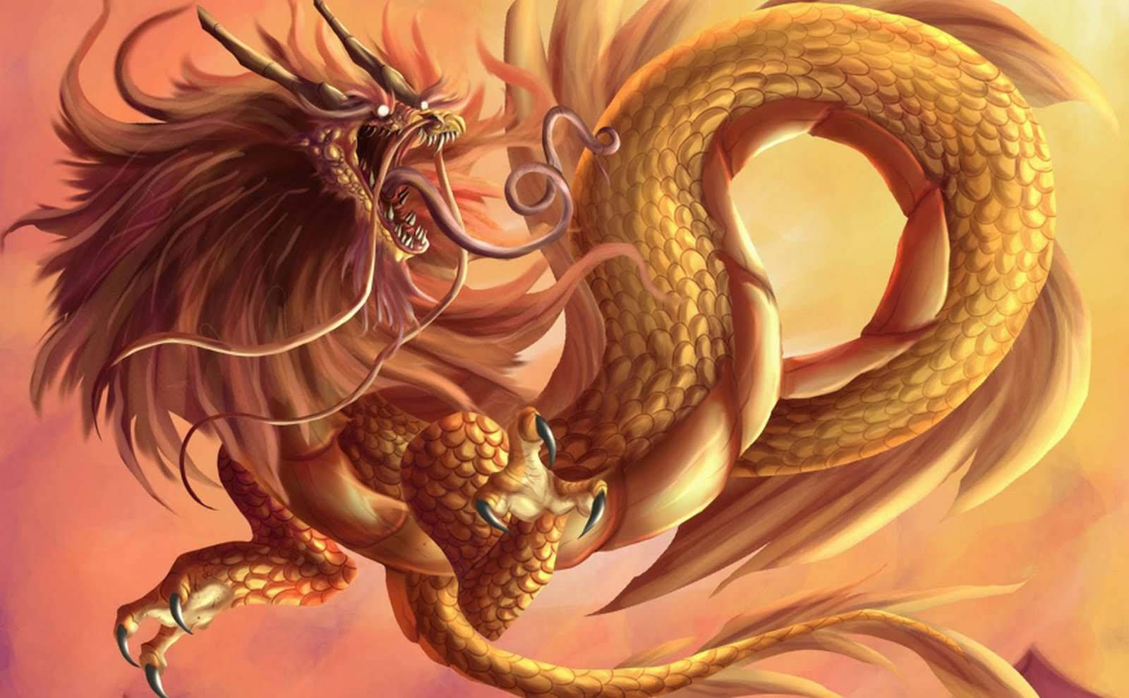 Artă japoneză cu dragon și coamă aurie Fundal