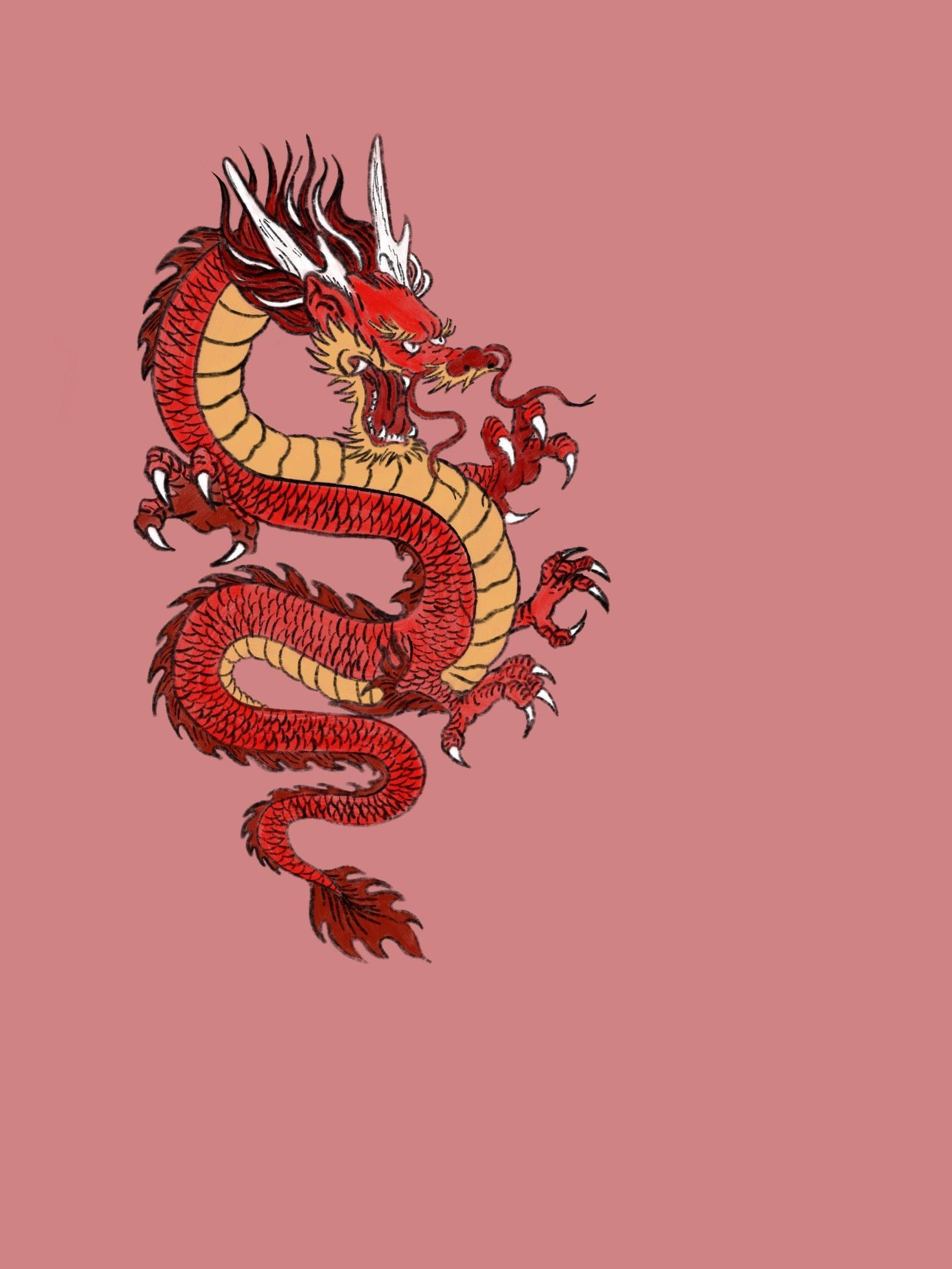 Artă japoneză dragon roșu cu corn Fundal