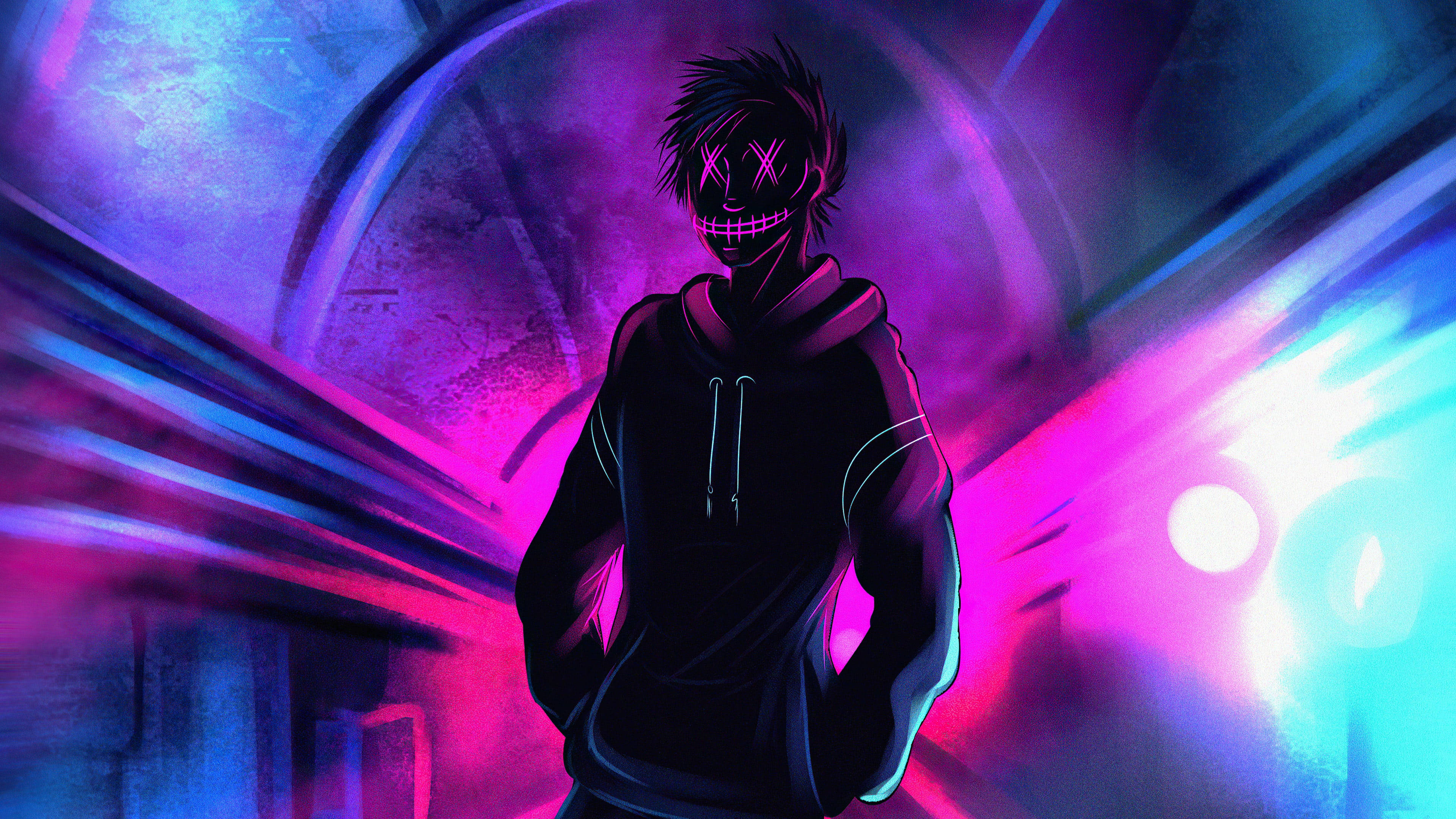 Artă neon cu băiat anime cool Fundal