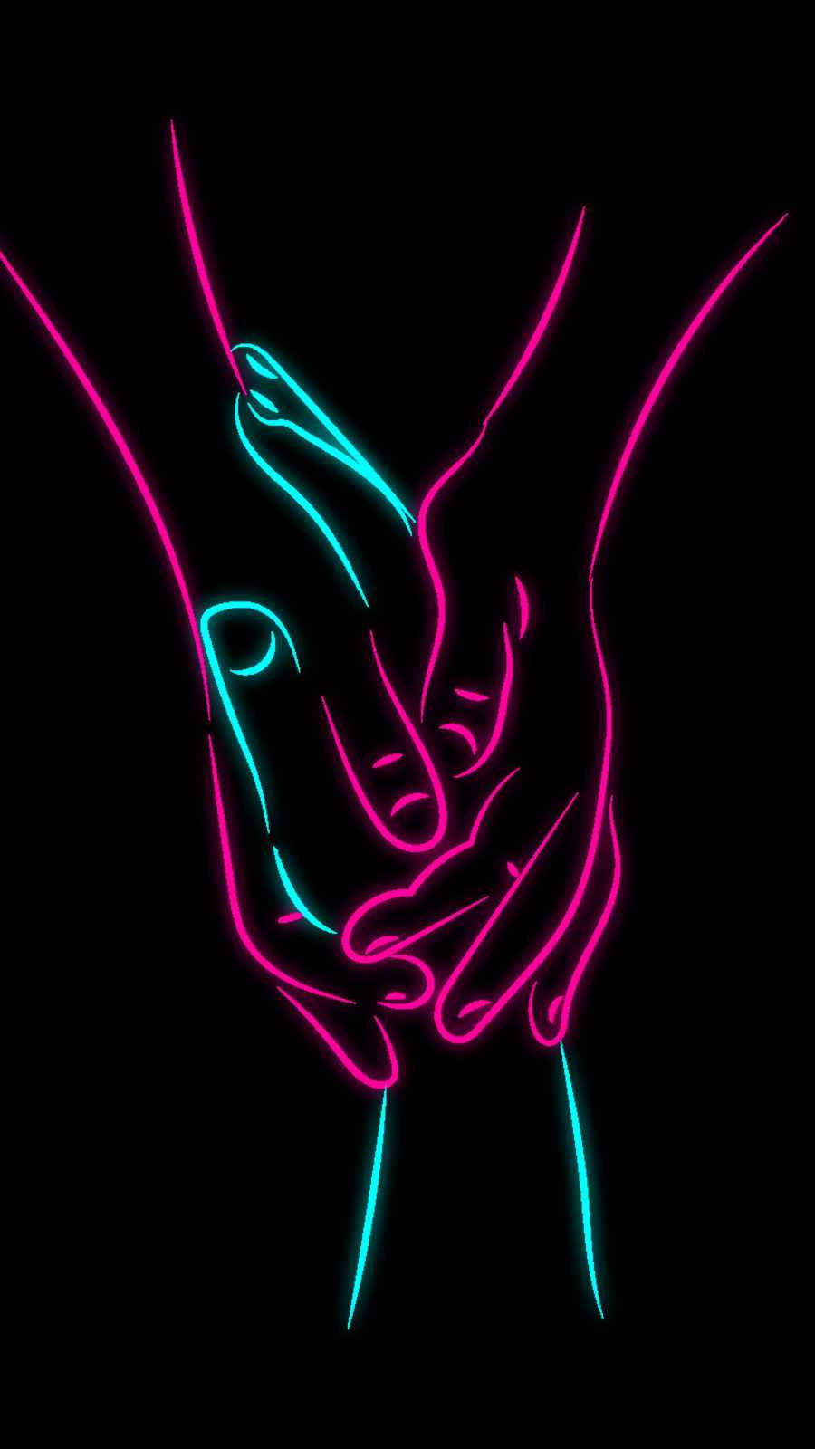 Artă Neon Romantică cu Mâini Ținute Fundal