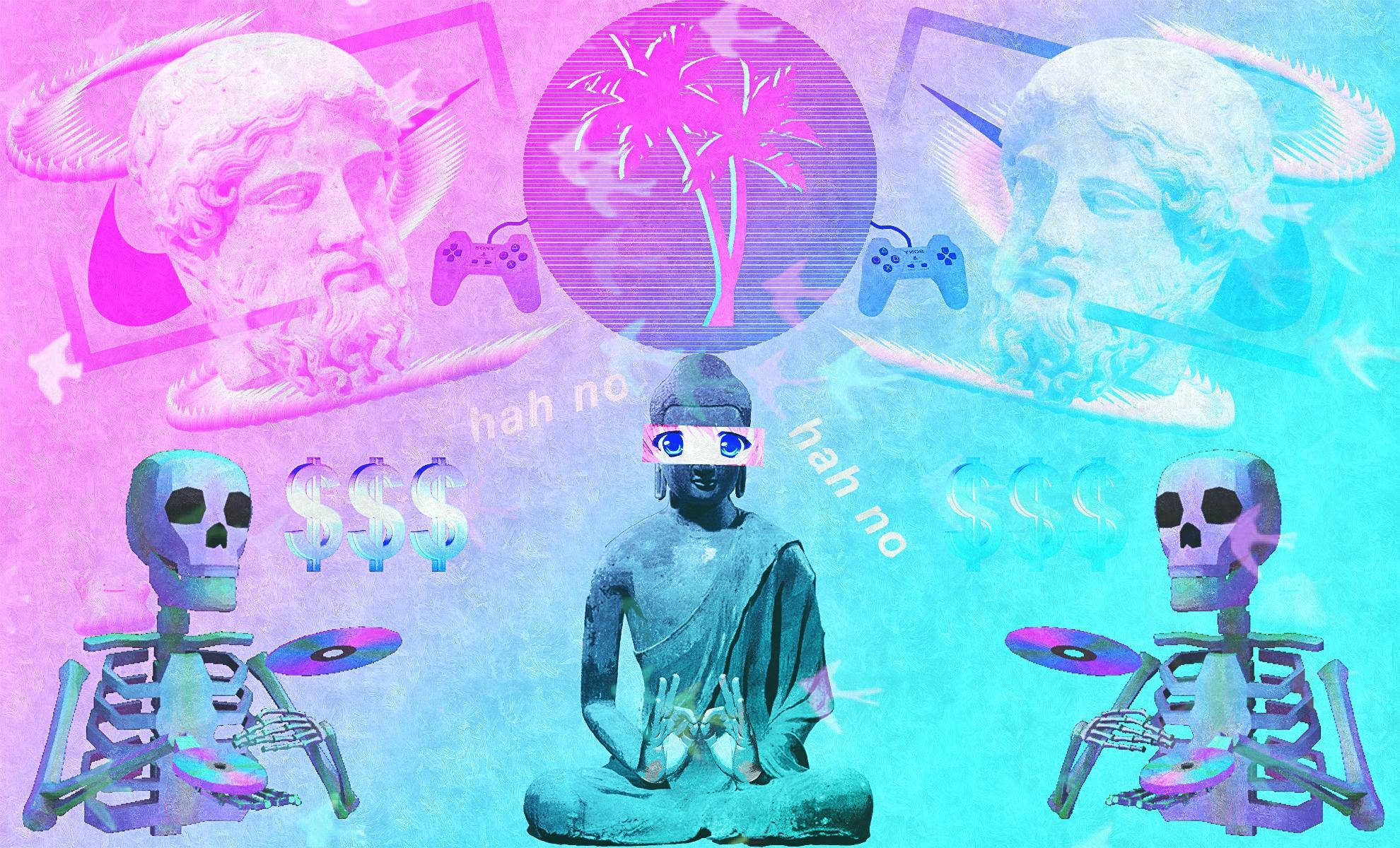 Artă Vaporwave cu Băiat Estetic Fundal