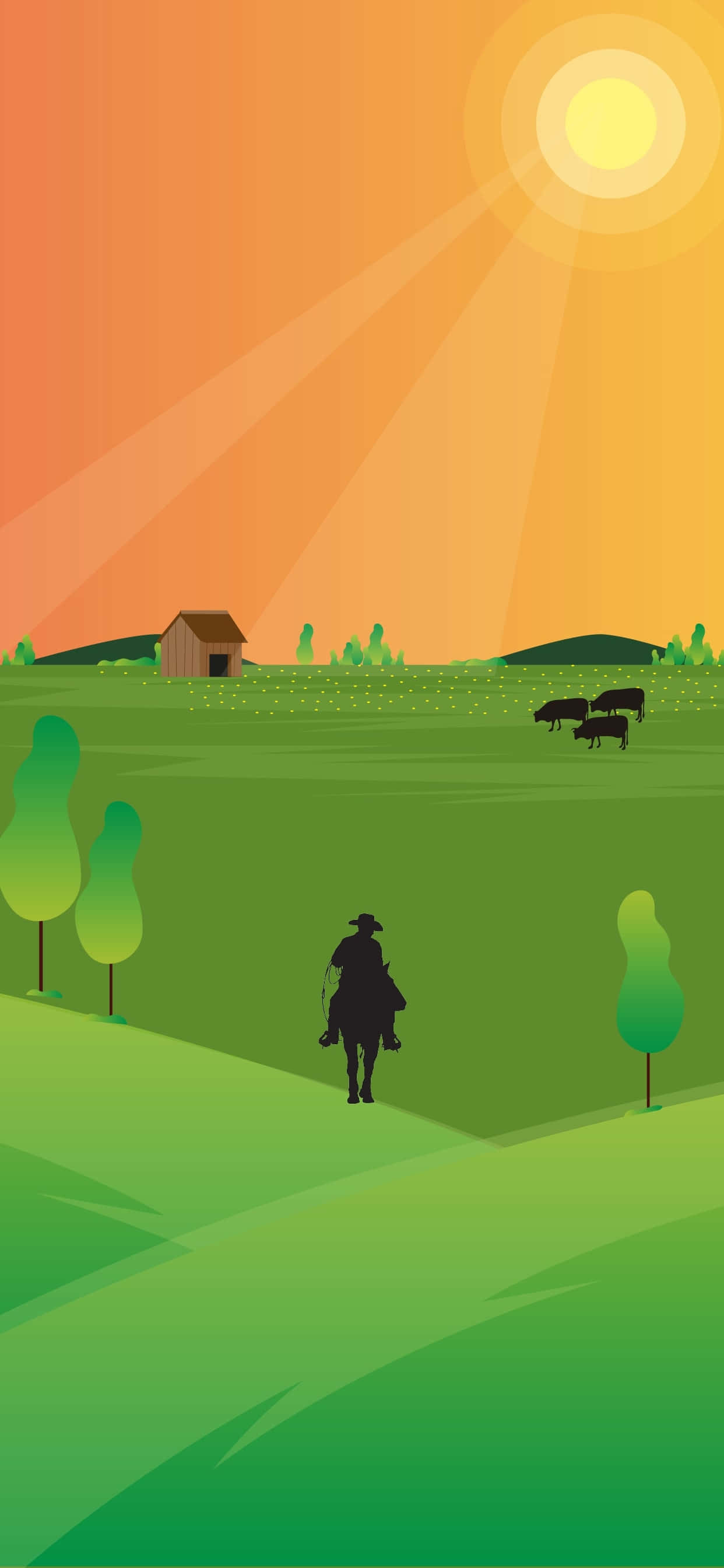Artă Vectorială Minimalistă Cowboy iPhone Fundal