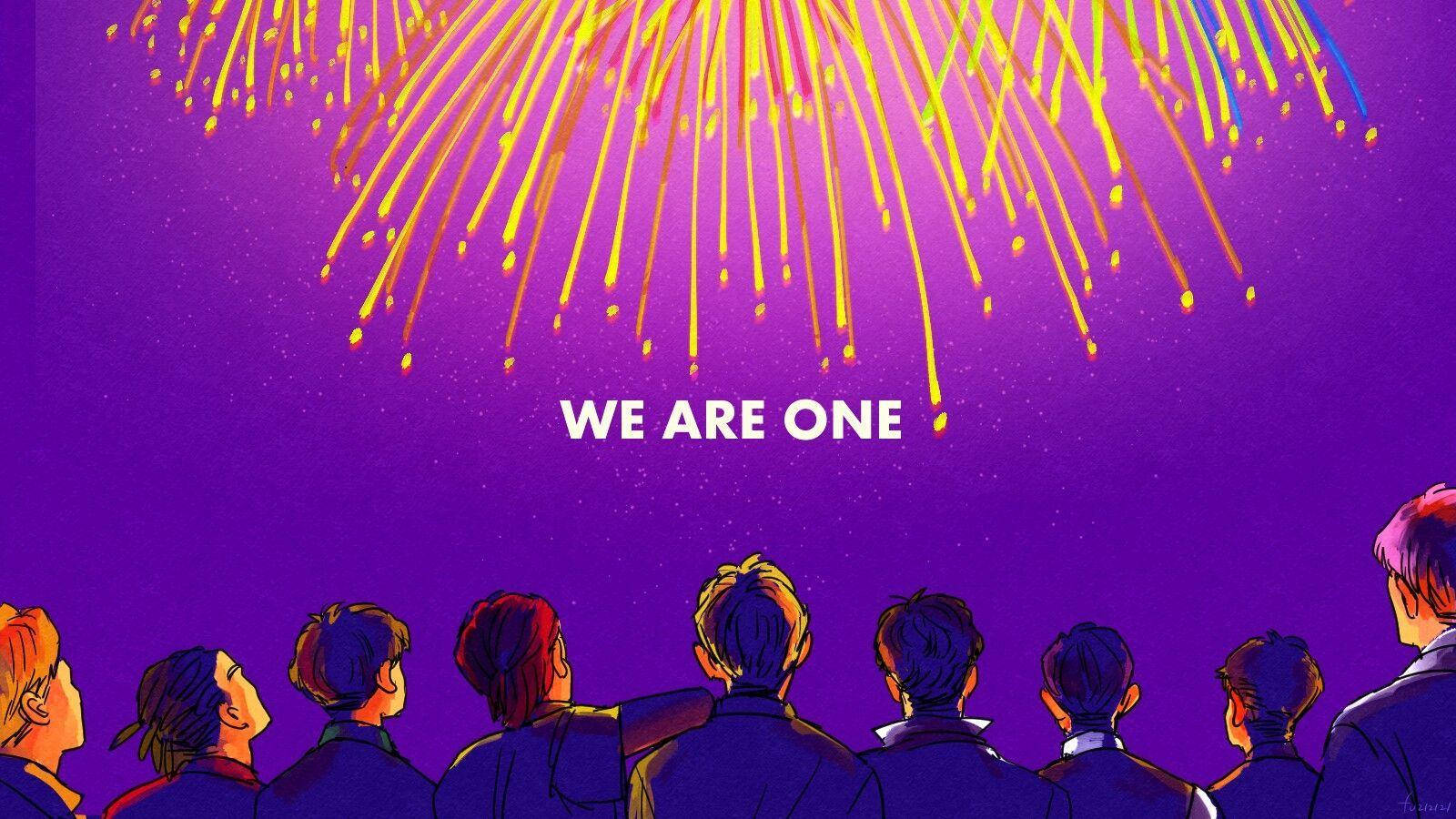 Artificii mov pastel We Are One Fundal