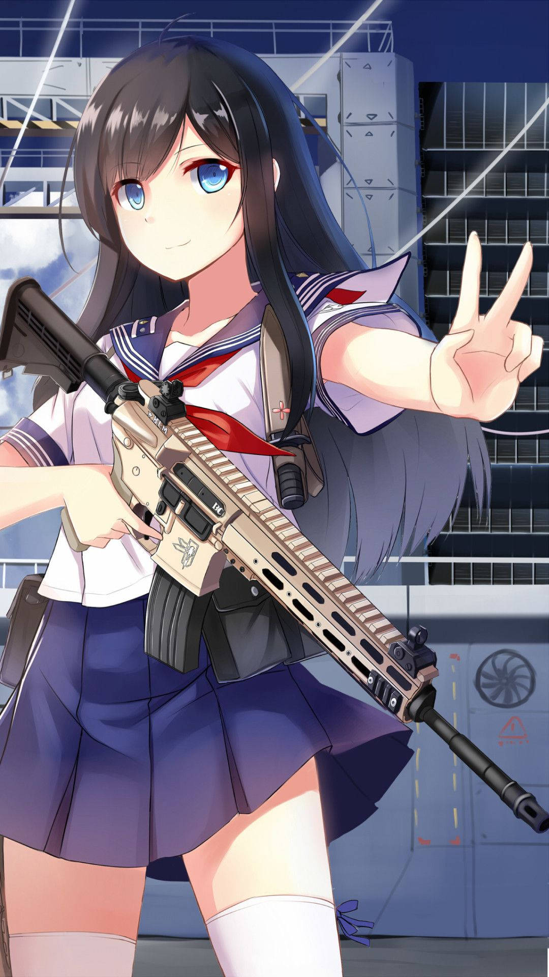 Asashio Fetiță Anime Drăguță iPhone cu Pistol Fundal