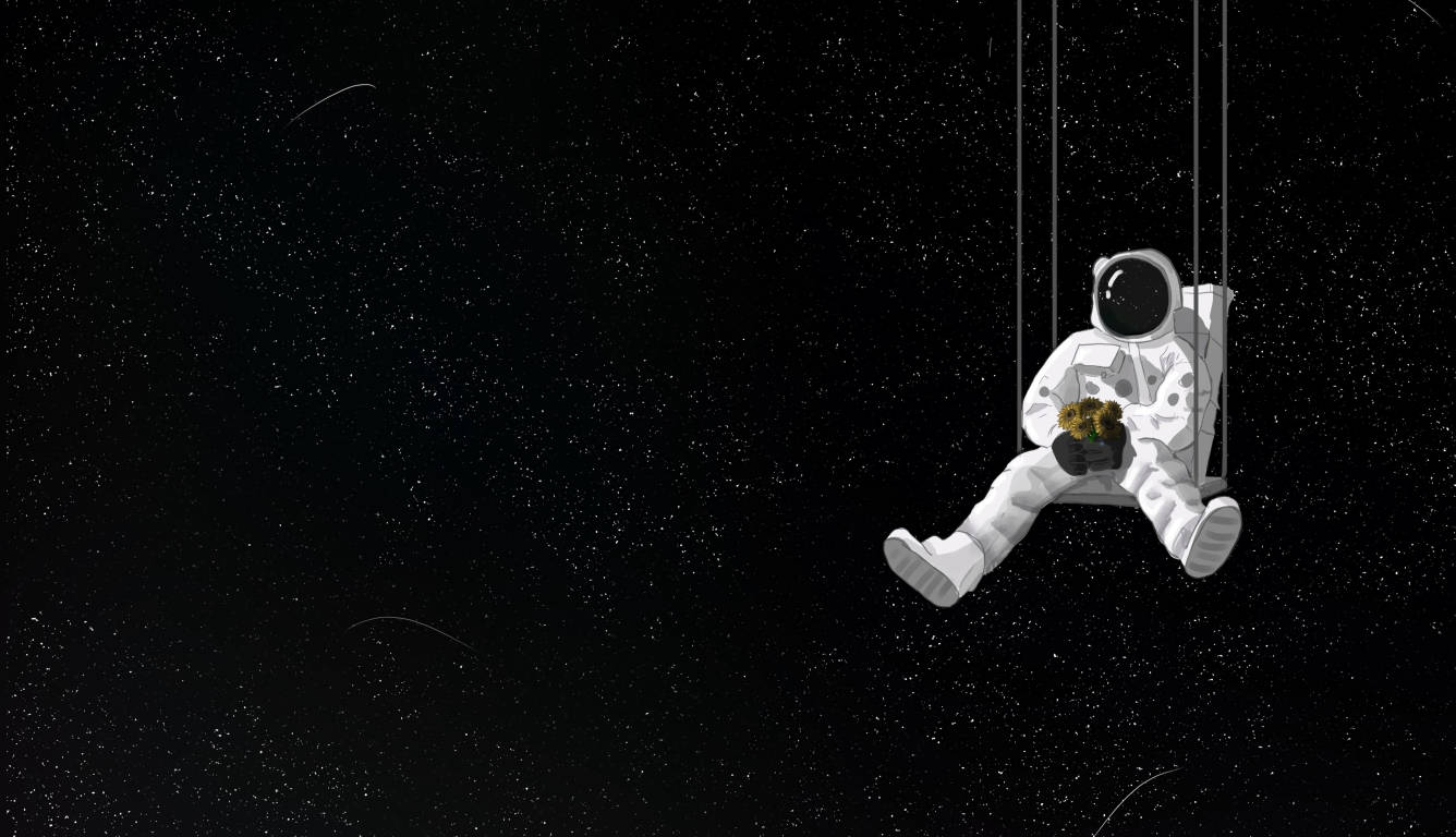 Astronaut atârnat pe laptop întunecat Fundal