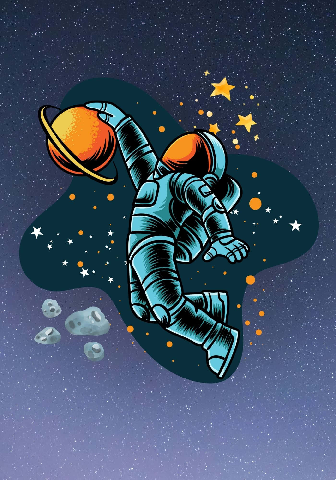 Astronaut cool cu fundal de stele și asteroizi Fundal